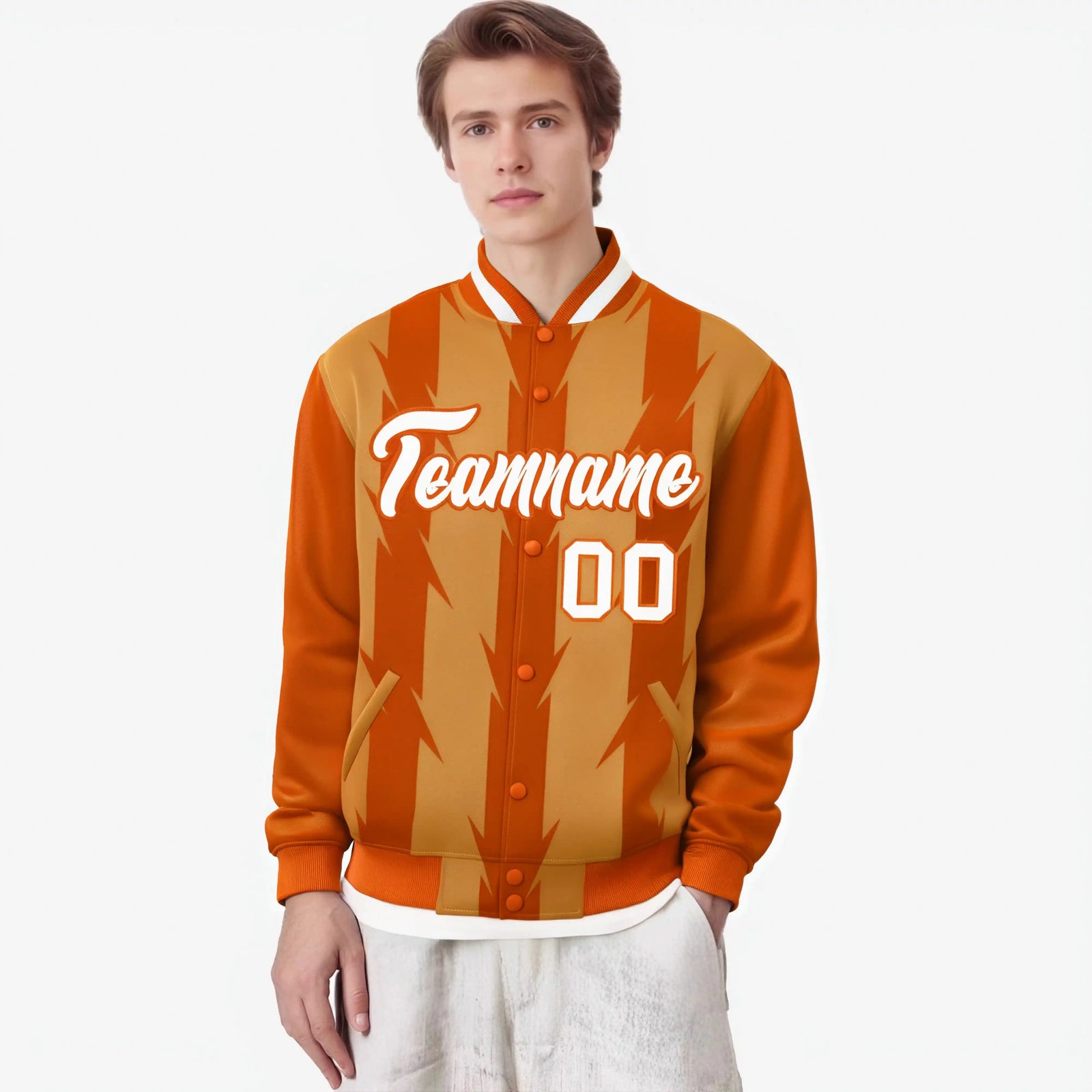 Custom Orange Munsell-White Blade Graffiti Pattern Varsity Full-Snap Jacket