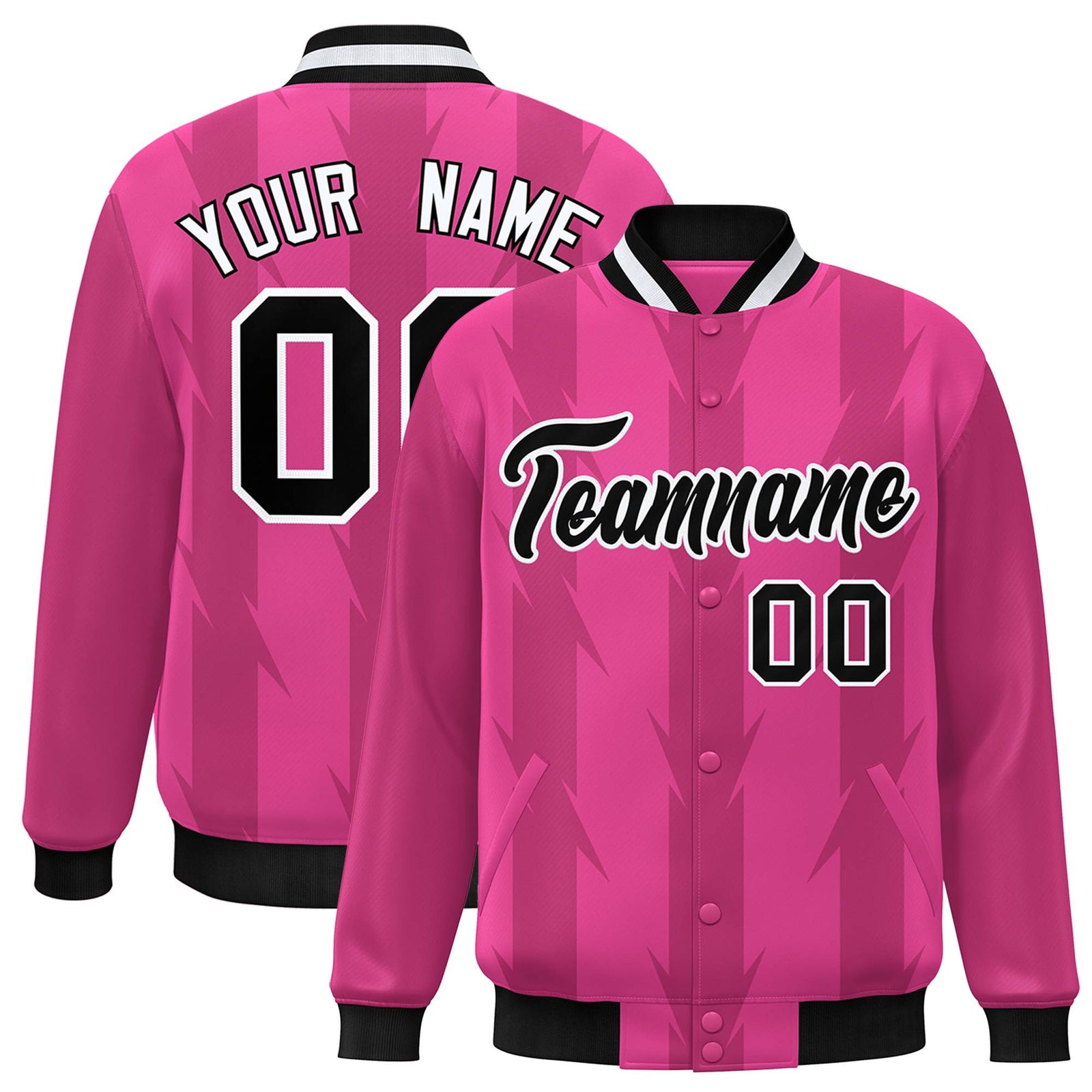 Custom Pink Light Red-White Blade Graffiti Pattern Varsity Full-Snap Jacket