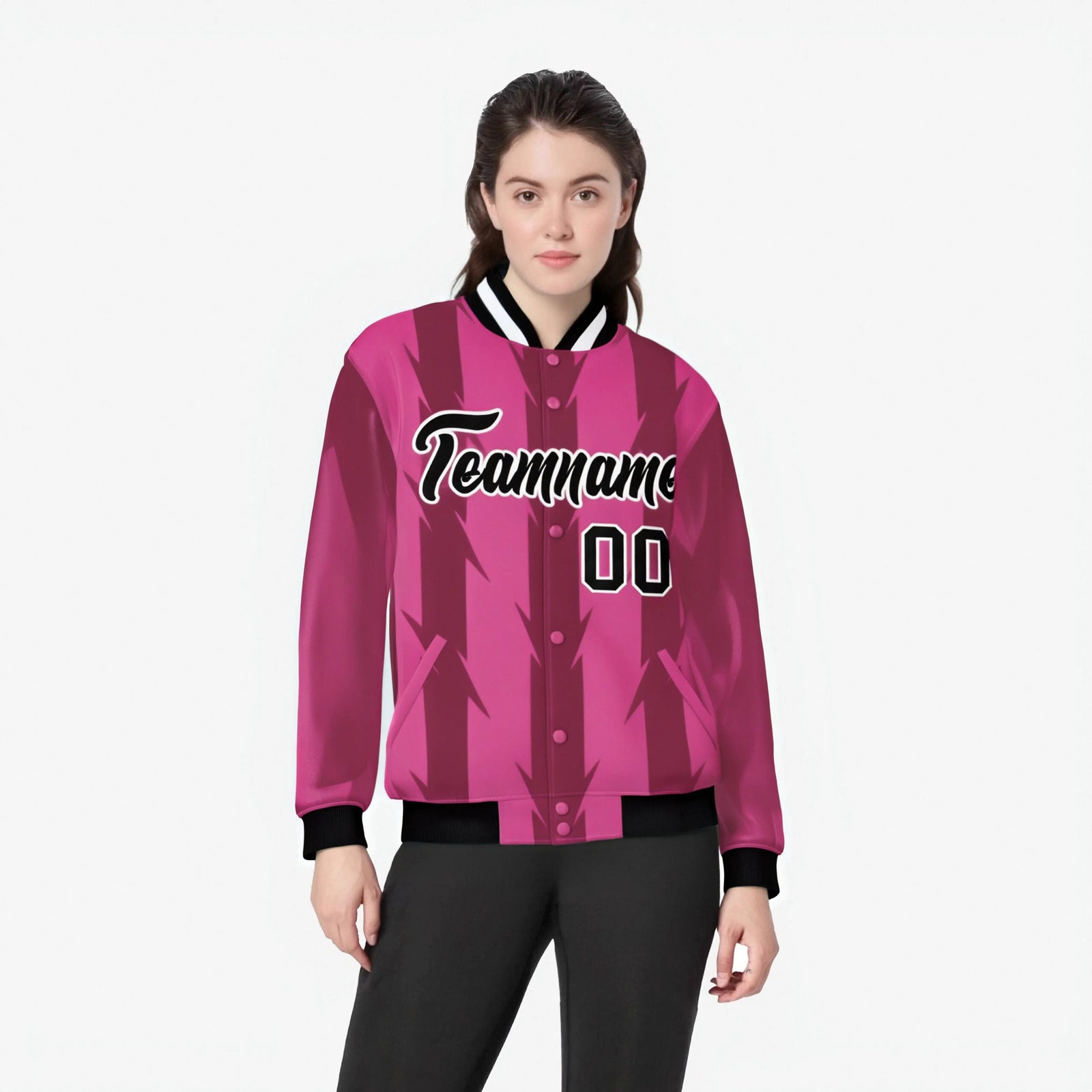Custom Pink Light Red-White Blade Graffiti Pattern Varsity Full-Snap Jacket
