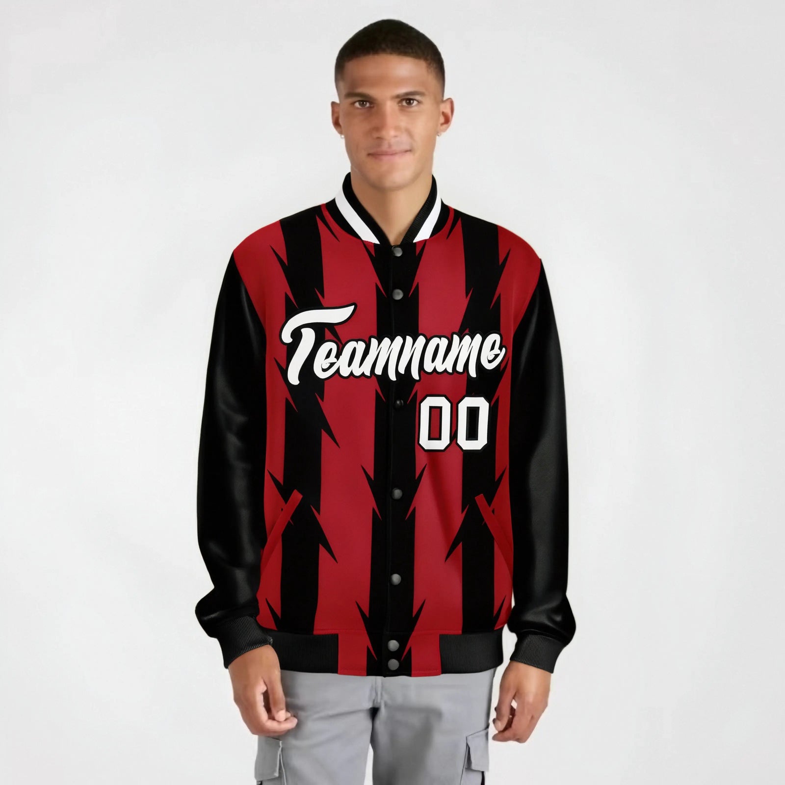 Custom Red Black-White Blade Graffiti Pattern Varsity Full-Snap Jacket