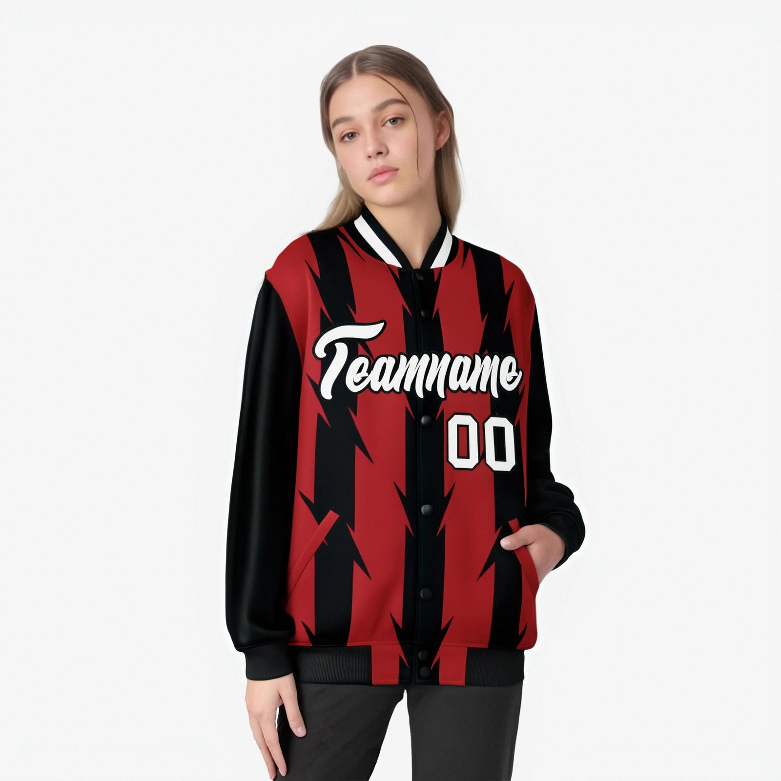 Custom Red Black-White Blade Graffiti Pattern Varsity Full-Snap Jacket