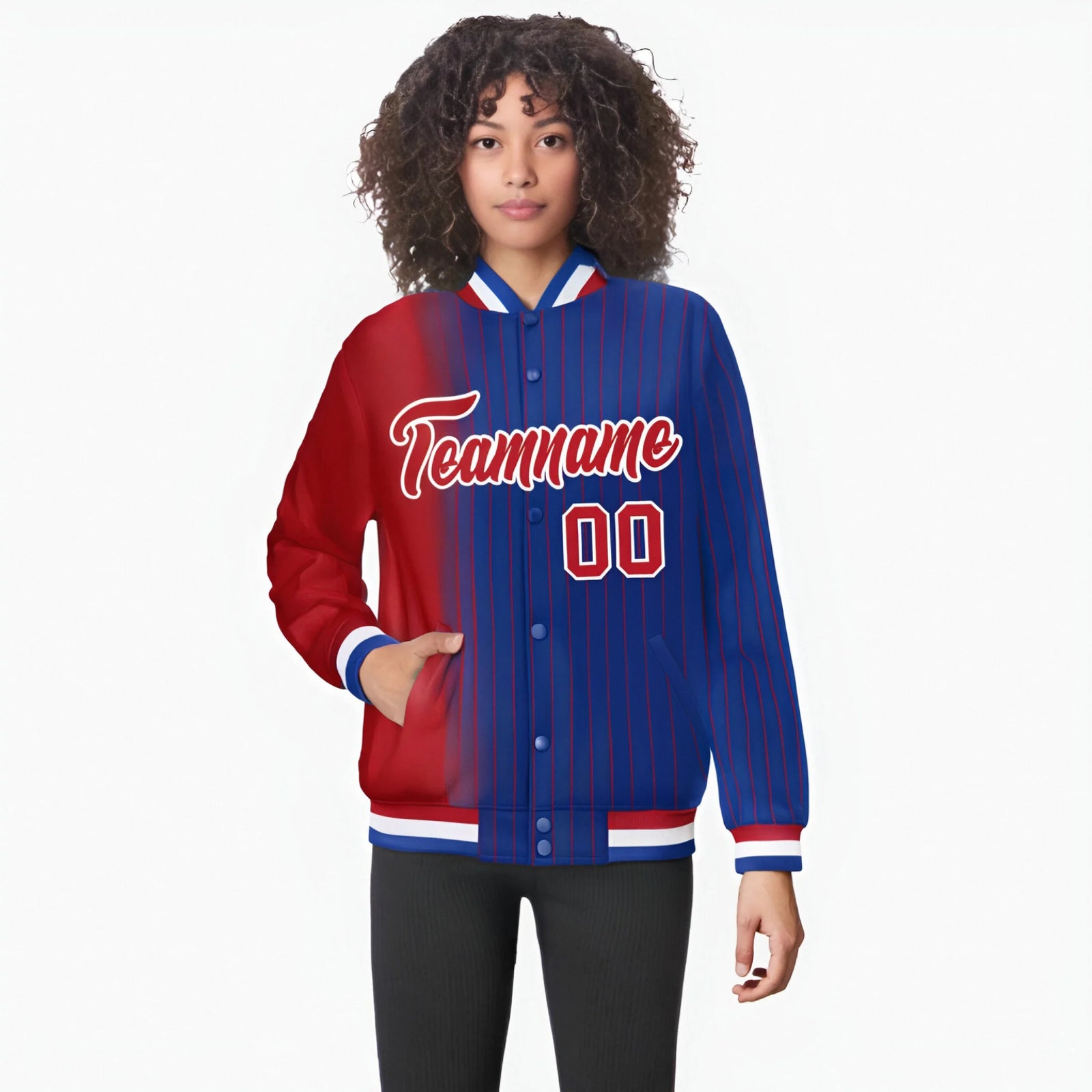 Custom Royal Blue Red Pinstripe White-Red Gradient Fashion Varsity Full-Snap Jacket