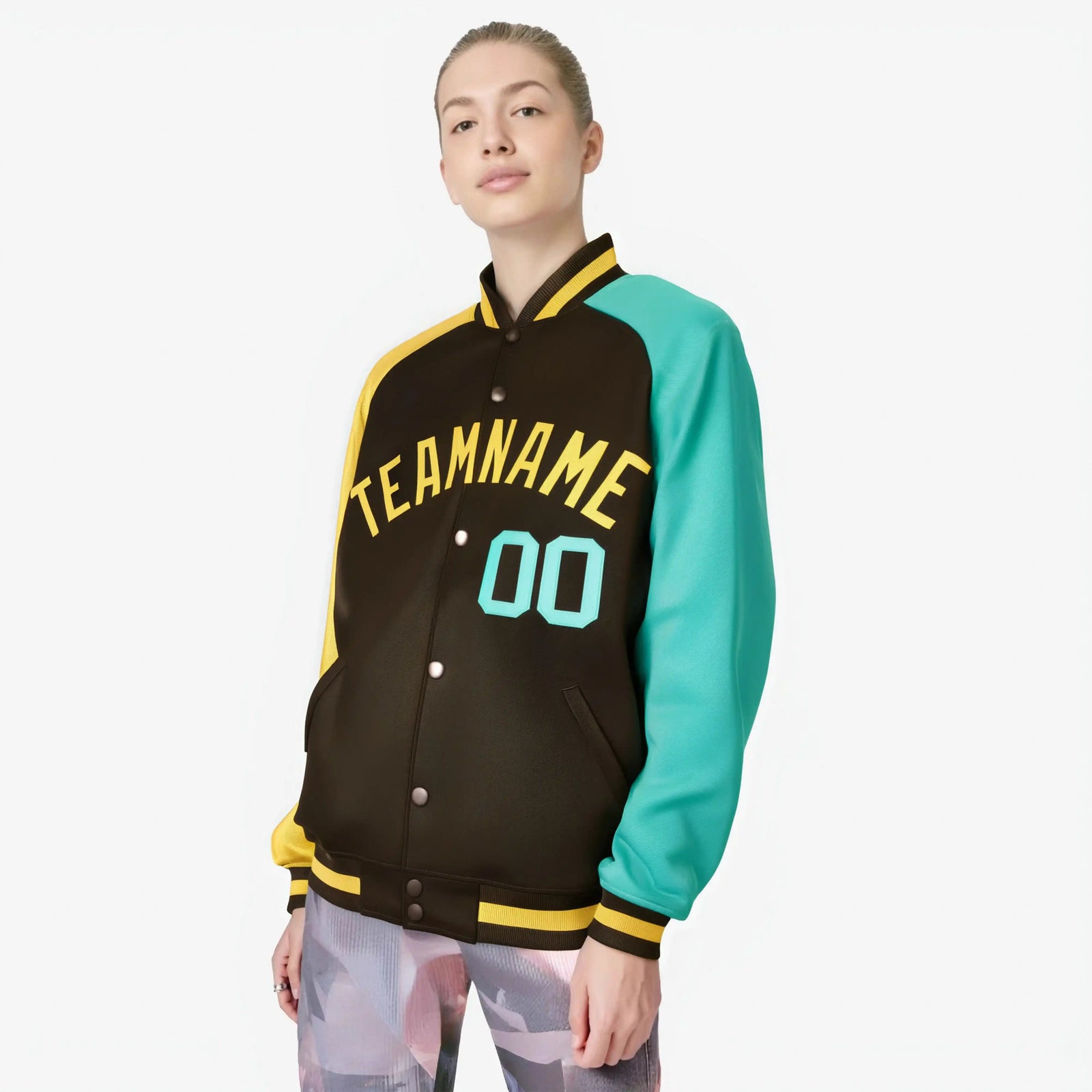 Custom Brown Olive-Gold Raglan Sleeves Varsity Full-Snap Letterman Jacket