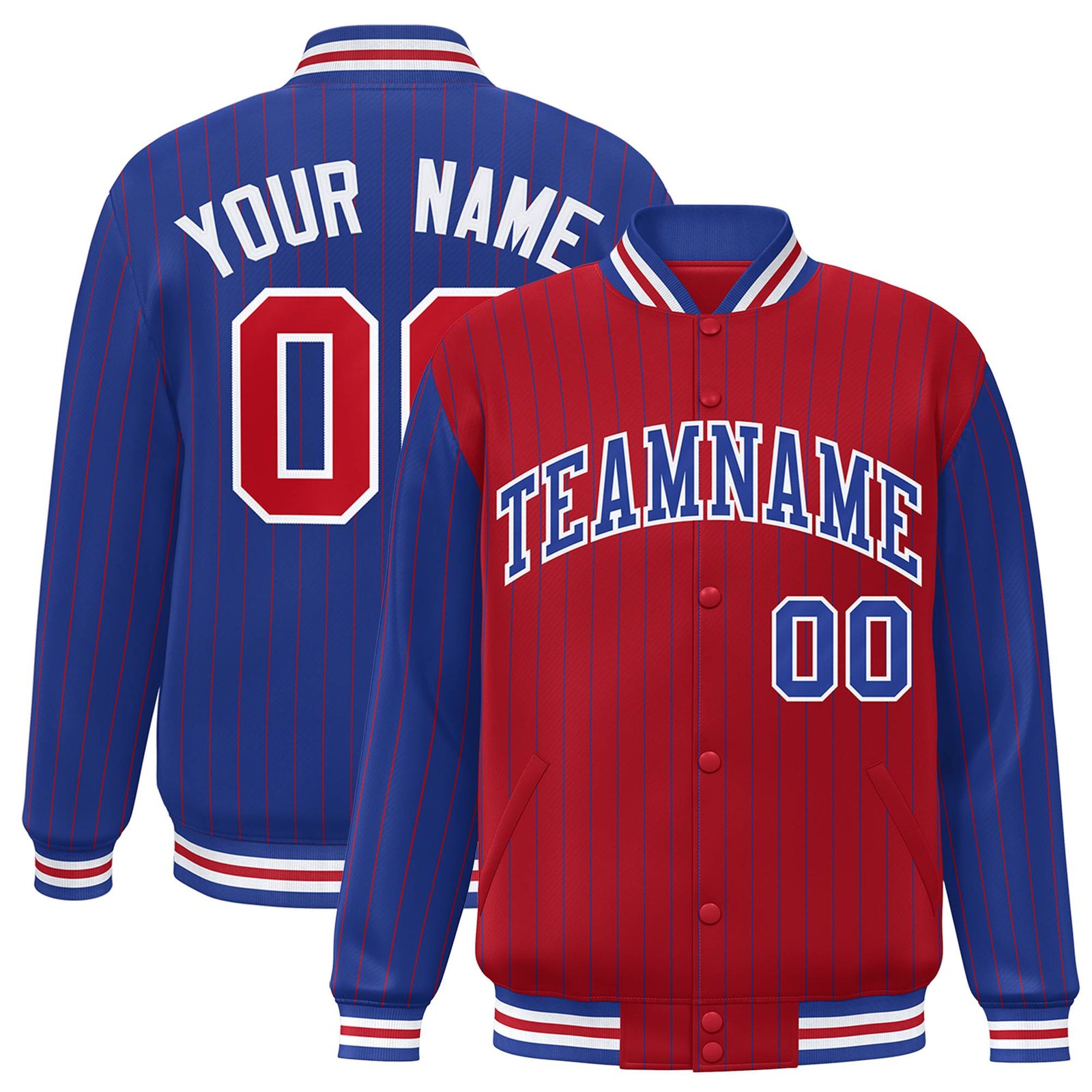 Custom Red Royal Blue-Red Personalized Stripe Fashion Letterman Bomber Varsity Jacket