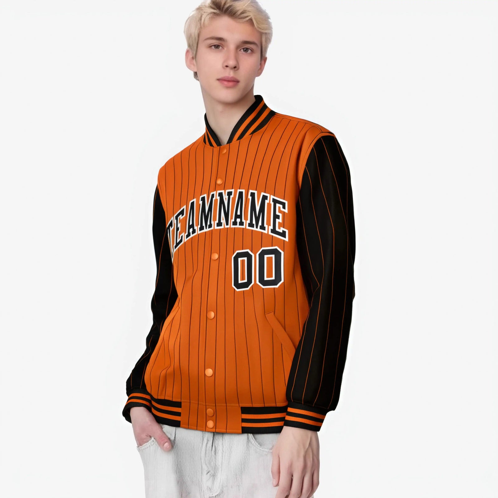 Custom Orange Black-Orange Personalized Stripe Fashion Letterman Bomber Varsity Jacket