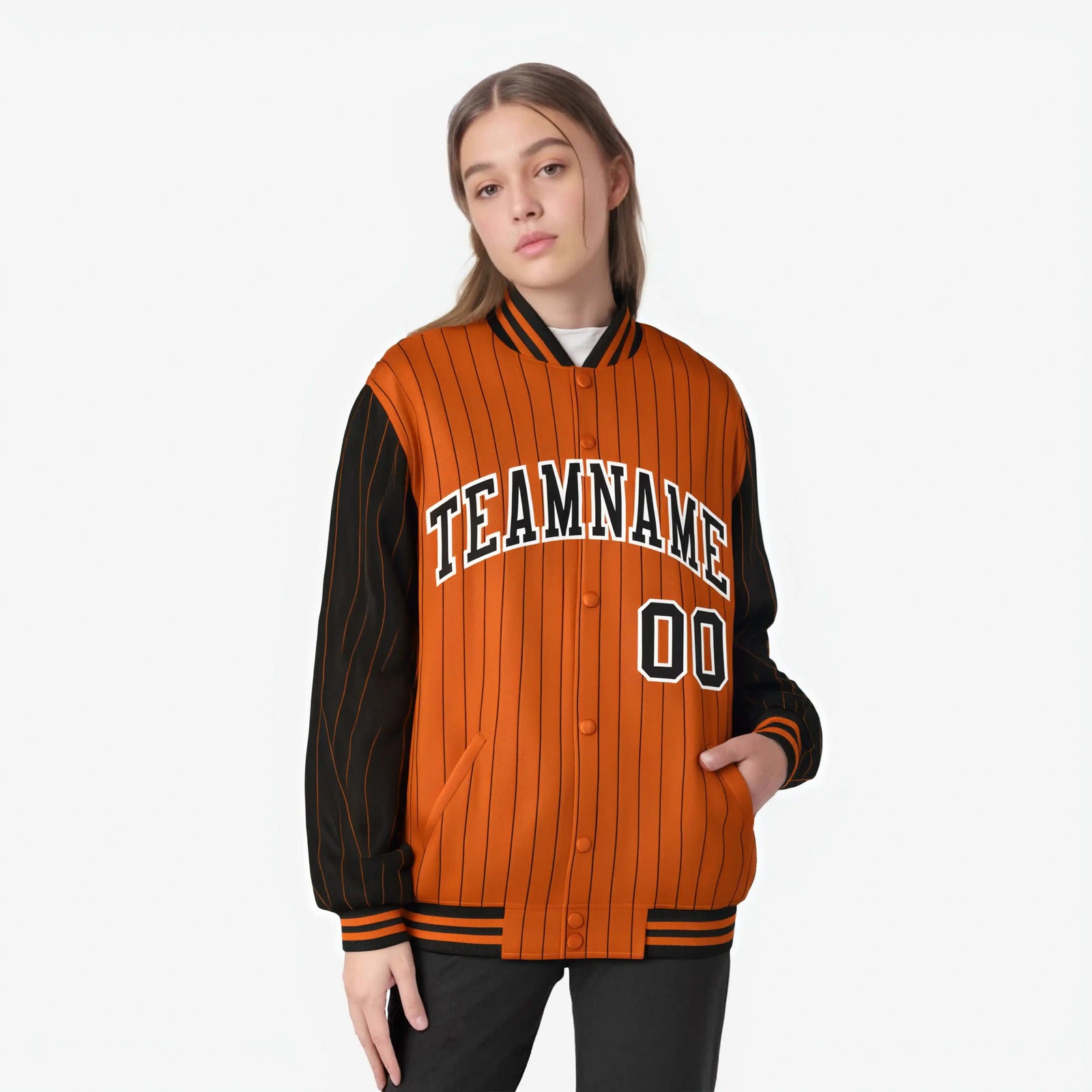 Custom Orange Black-Orange Personalized Stripe Fashion Letterman Bomber Varsity Jacket