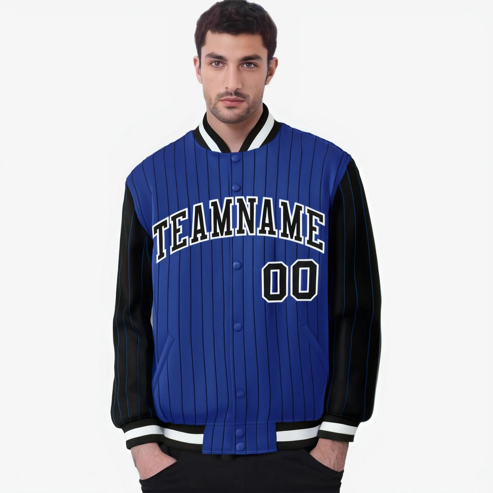 Custom Royal Blue Black-Royal Blue Personalized Stripe Fashion Letterman Bomber Varsity Jacket