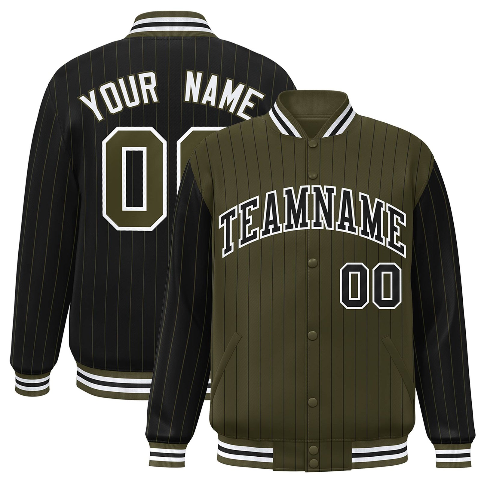 Custom Olive Black-Olive Personalized Stripe Fashion Letterman Bomber Varsity Jacket