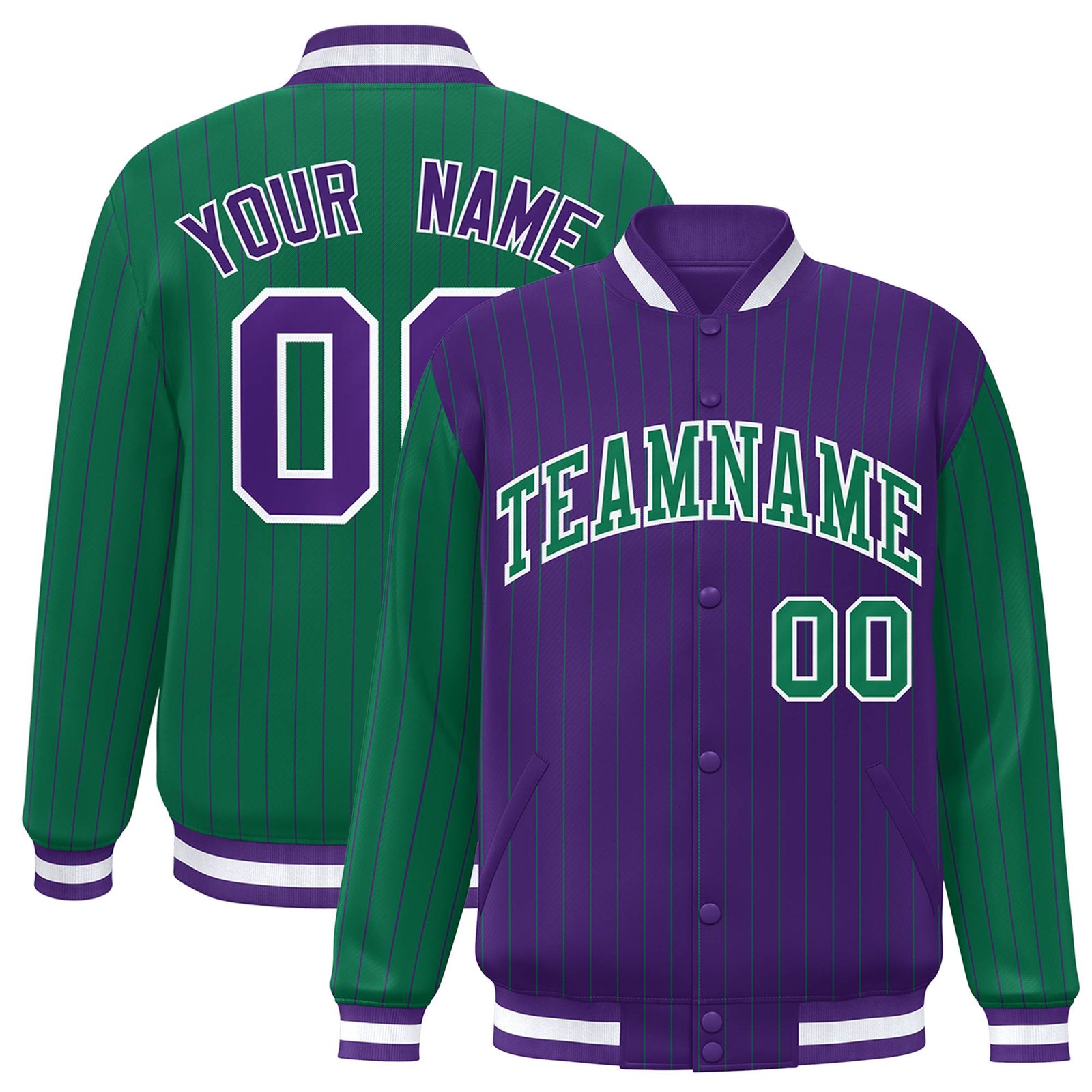 Custom Purple Green-Purple Personalized Stripe Fashion Letterman Bomber Varsity Jacket