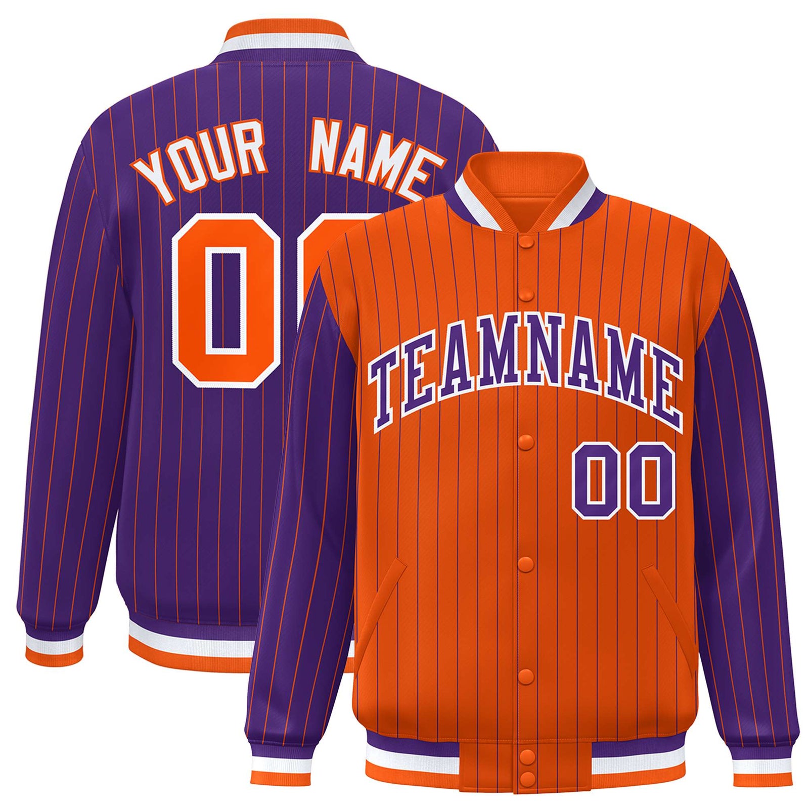 Custom Orange Purple-Orange Personalized Stripe Fashion Letterman Bomber Varsity Jacket