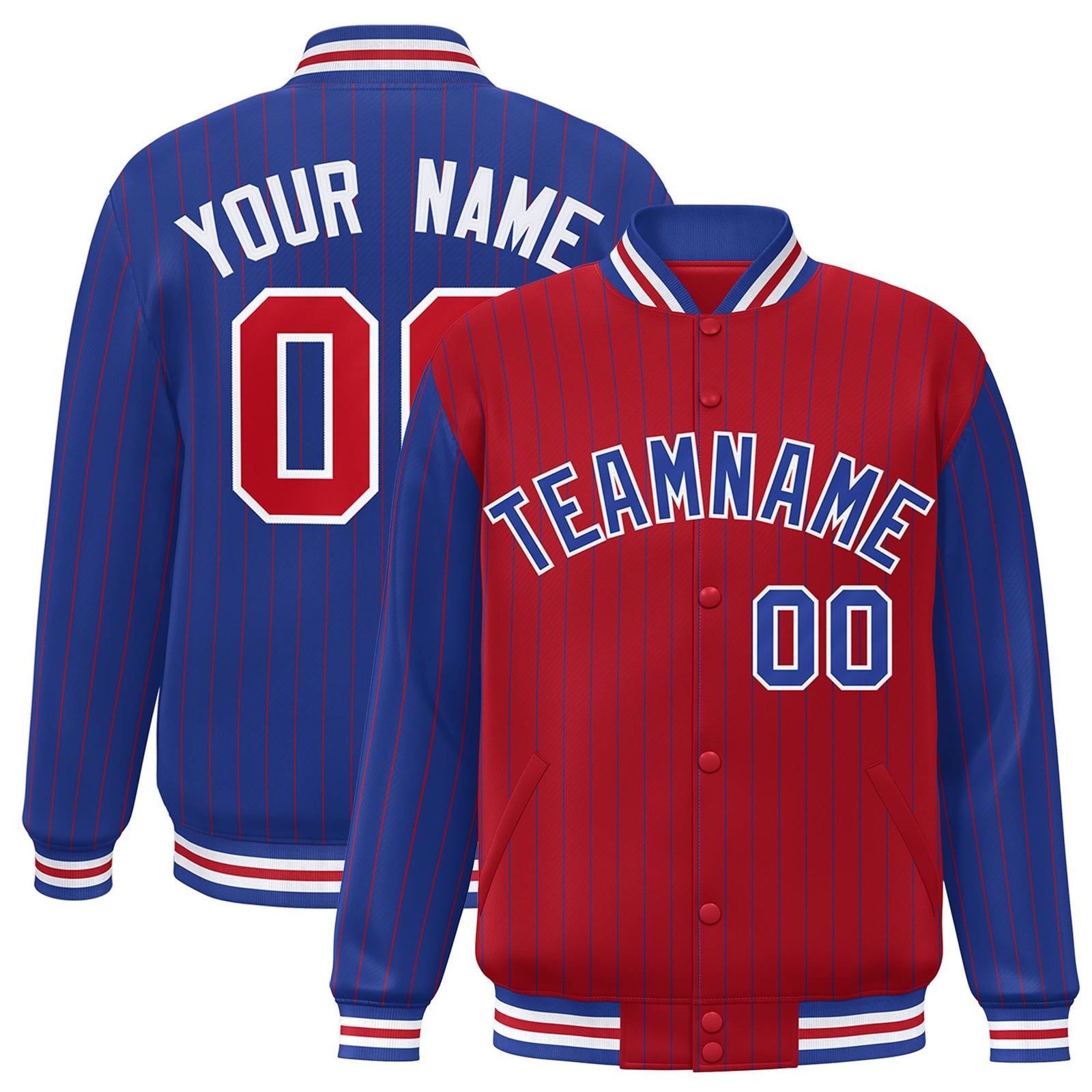 Custom Red Royal Blue-Red Personalized Stripe Fashion Letterman Bomber Varsity Jacket
