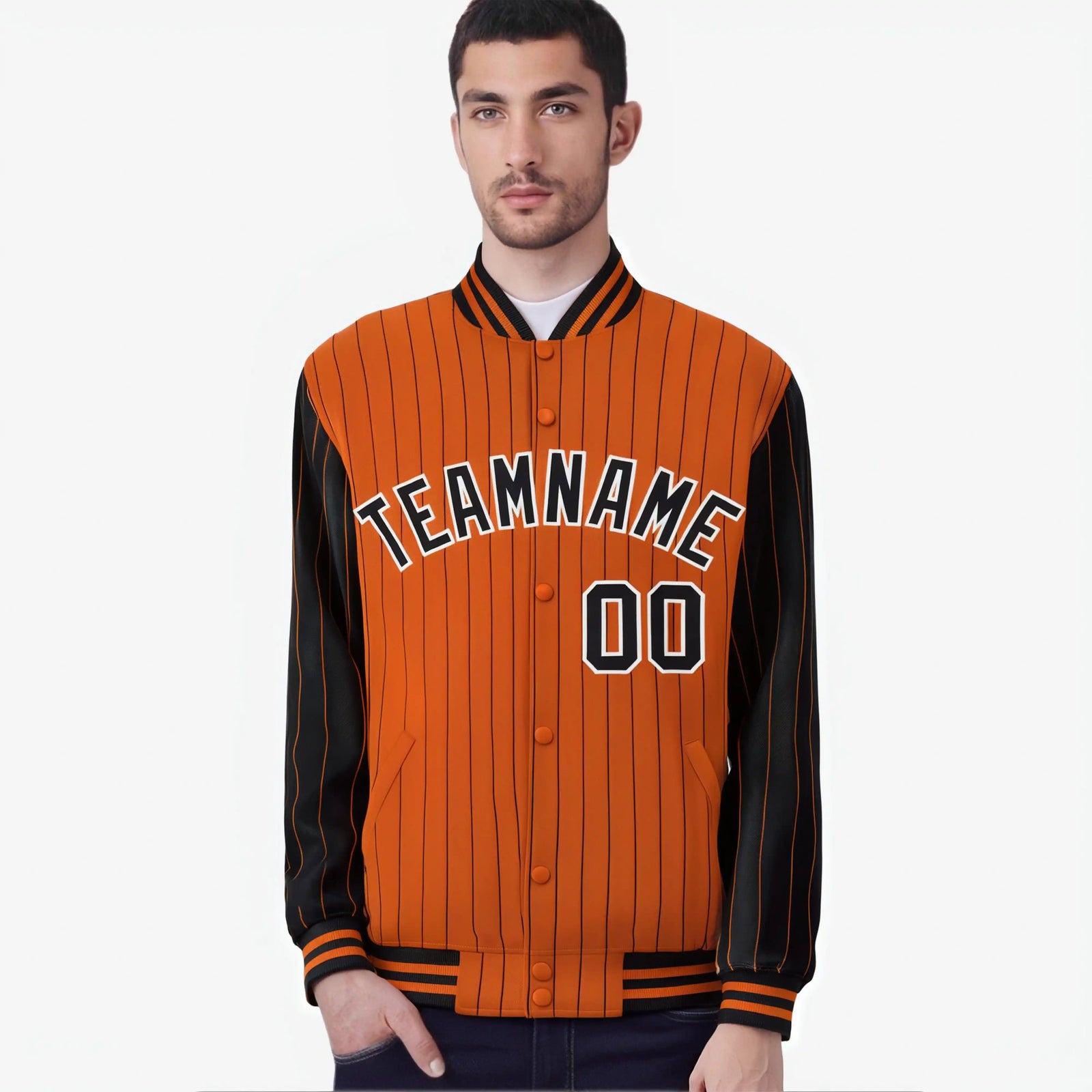 Custom Orange Black-Orange Personalized Stripe Fashion Letterman Bomber Varsity Jacket