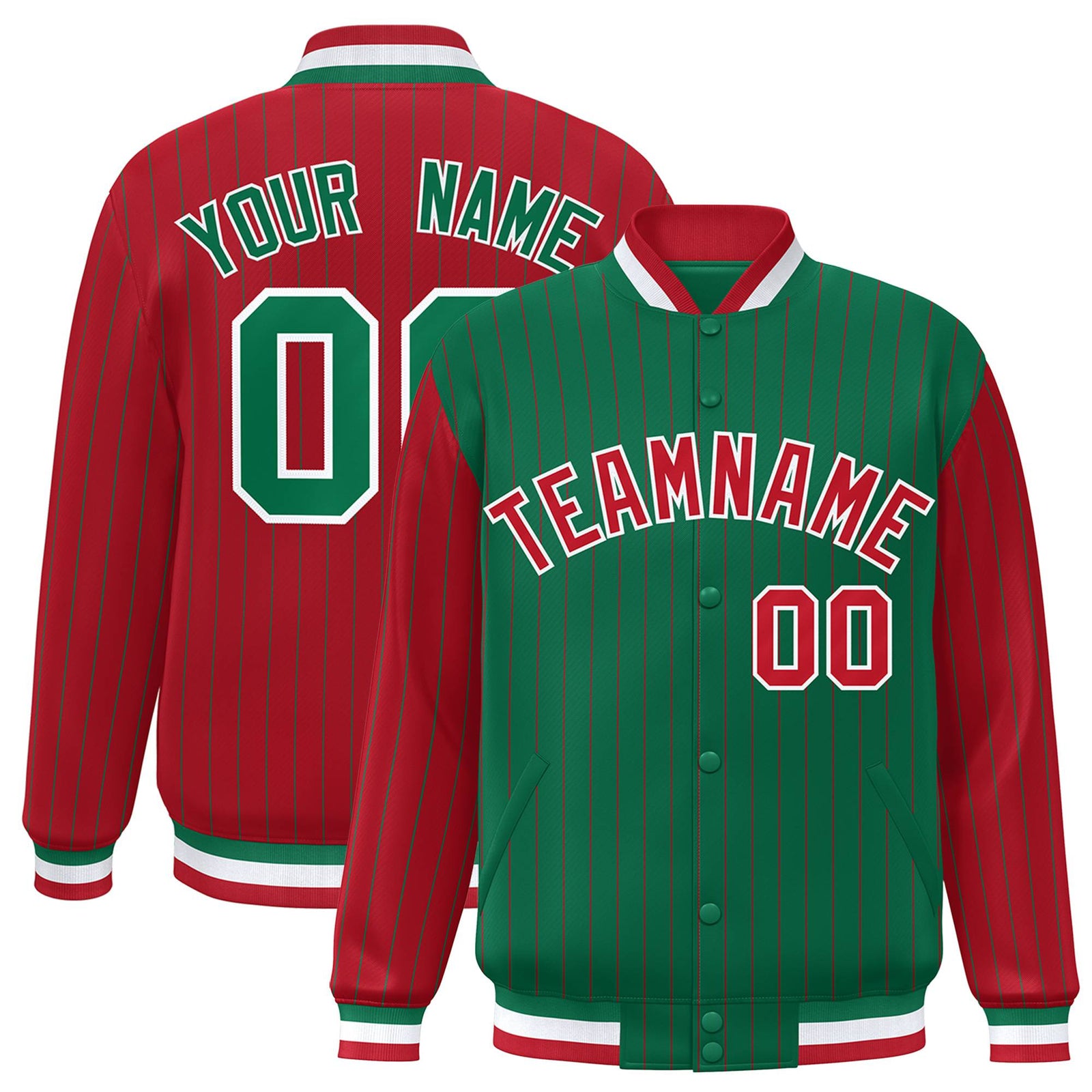 Custom Green Red-Green Personalized Stripe Fashion Letterman Bomber Varsity Jacket