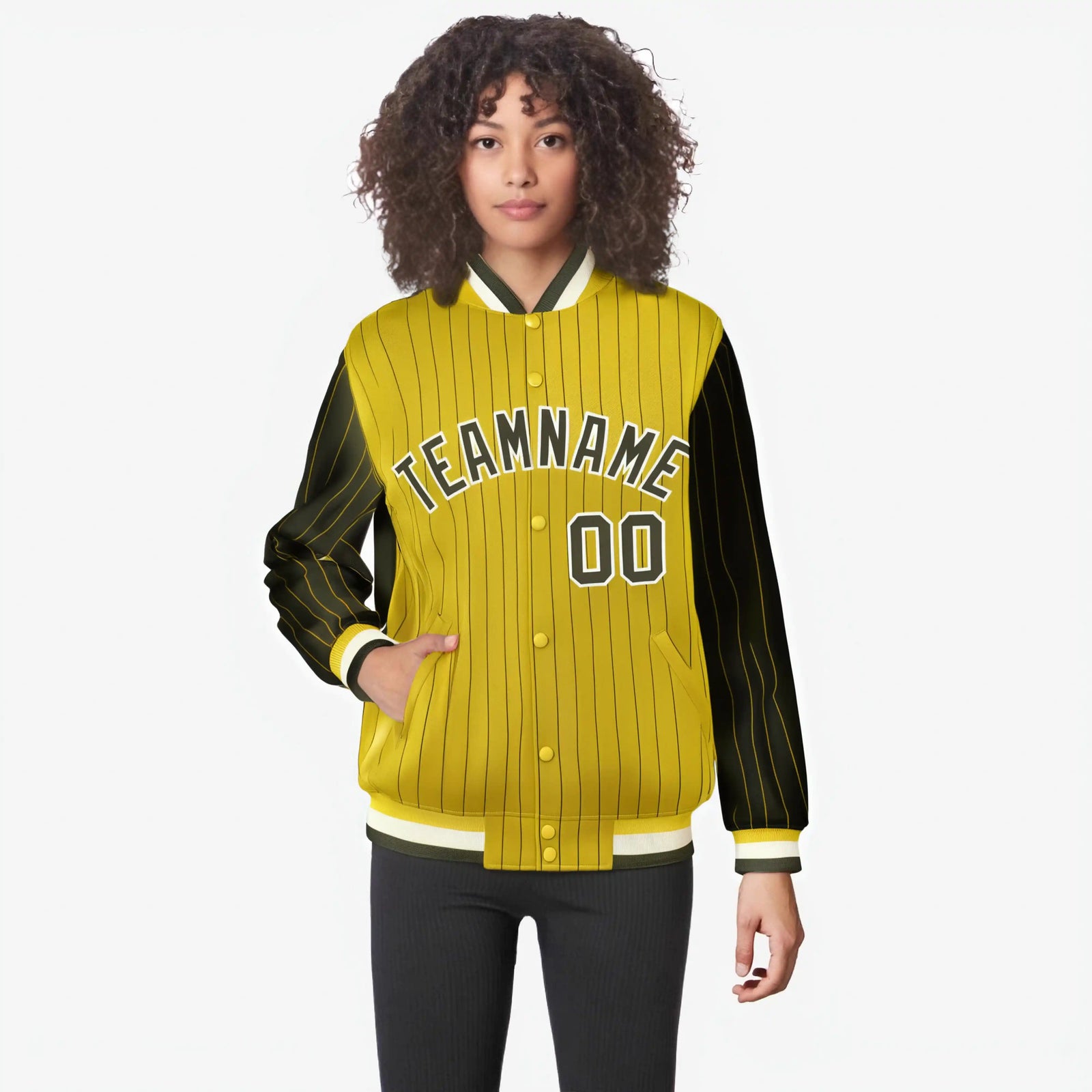 Custom Gold Olive-Gold Personalized Stripe Fashion Letterman Bomber Varsity Jacket