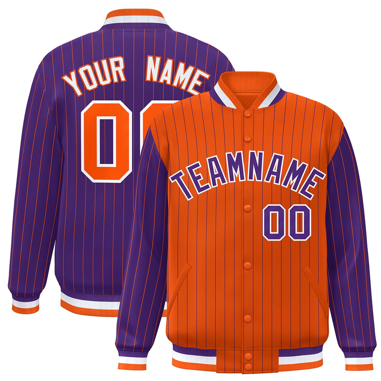 Custom Orange Purple-Orange Personalized Stripe Fashion Letterman Bomber Varsity Jacket
