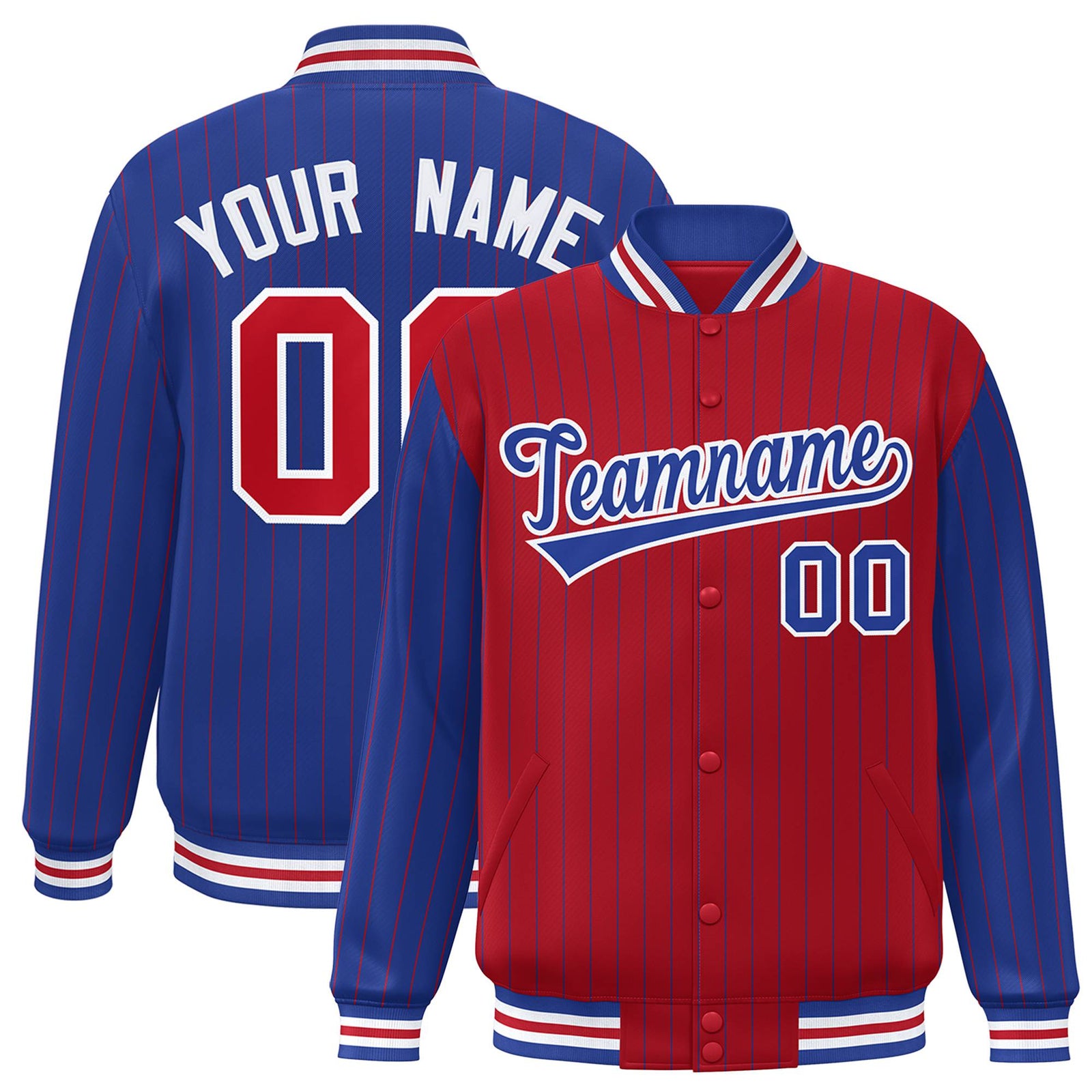 Custom Red Royal Blue-Red Personalized Stripe Fashion Letterman Bomber Varsity Jacket