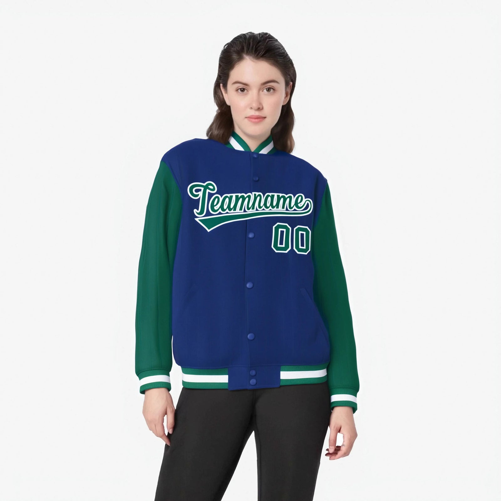 Custom Royal Blue Kelly Green-Royal Blue Personalized Stripe Fashion Letterman Bomber Varsity Jacket
