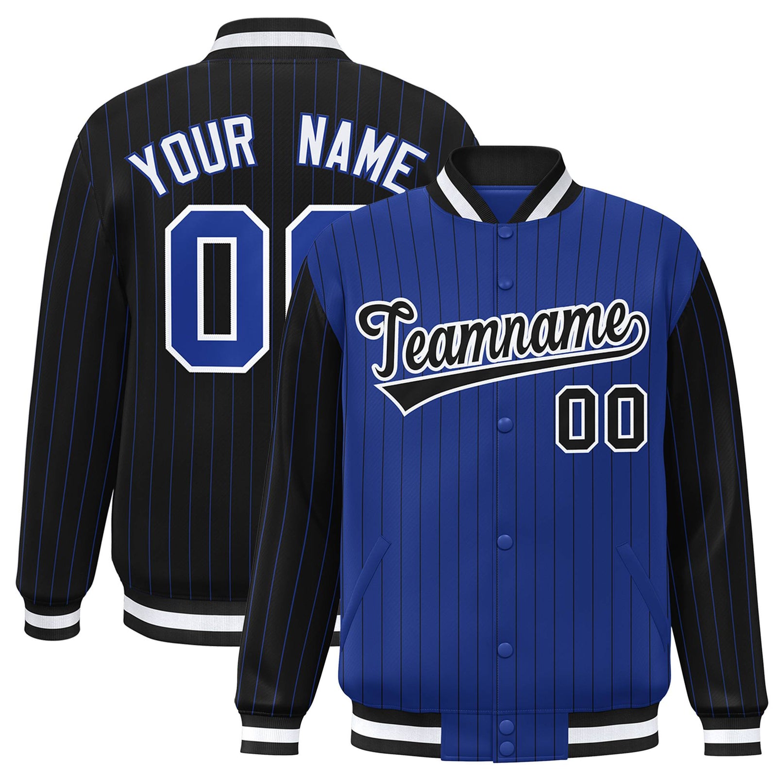 Custom Royal Blue Black-Royal Blue Personalized Stripe Fashion Letterman Bomber Varsity Jacket