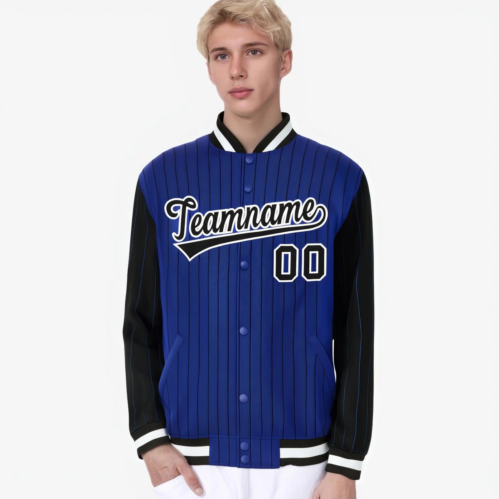Custom Royal Blue Black-Royal Blue Personalized Stripe Fashion Letterman Bomber Varsity Jacket