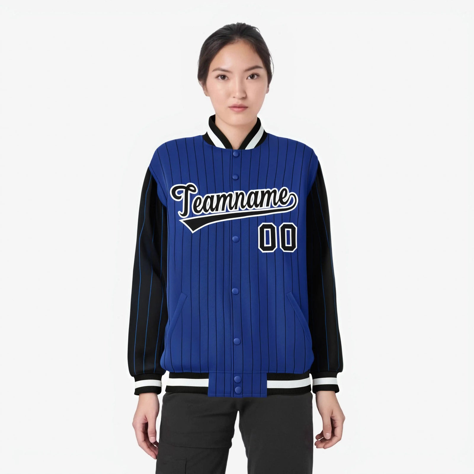 Custom Royal Blue Black-Royal Blue Personalized Stripe Fashion Letterman Bomber Varsity Jacket