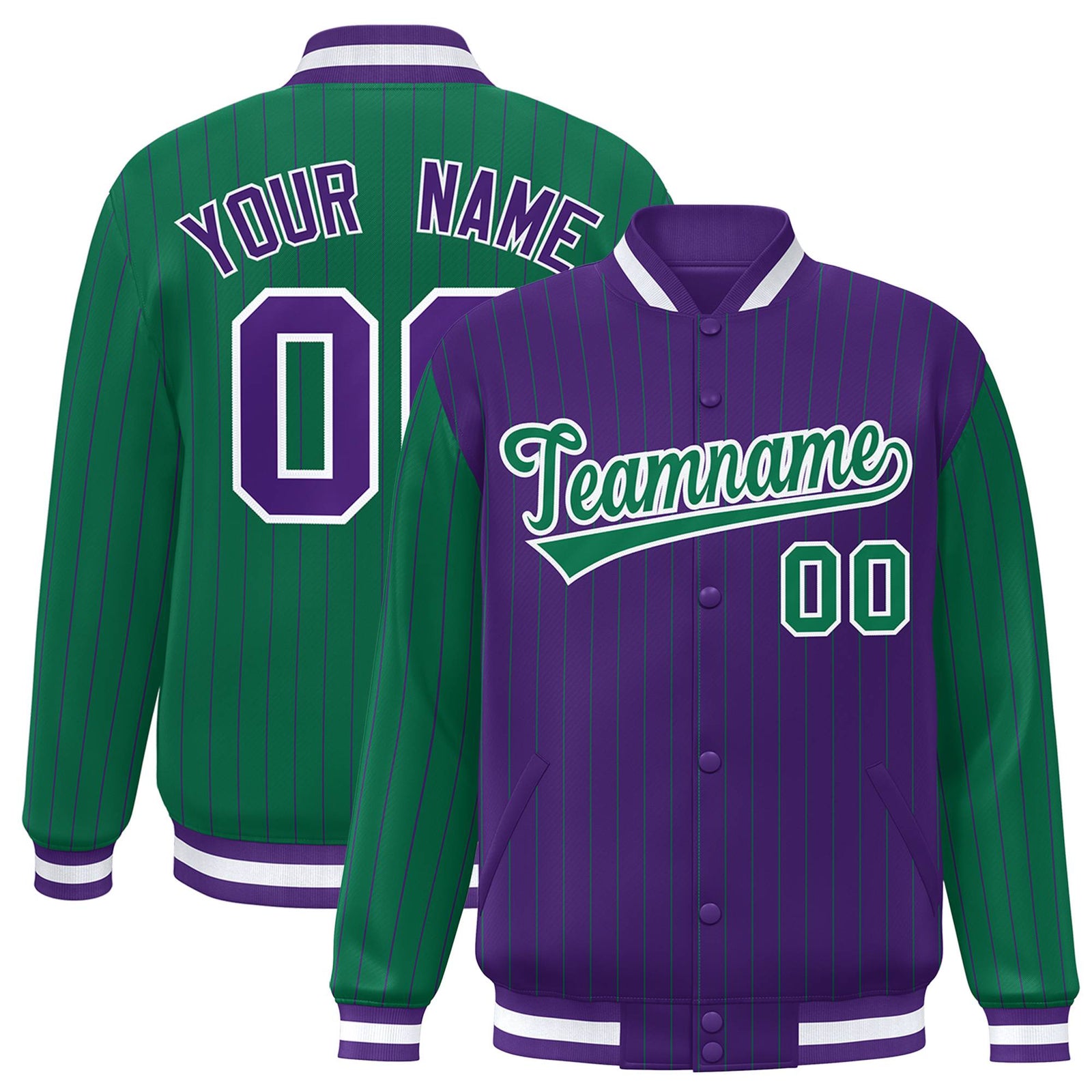 Custom Purple Green-Purple Personalized Stripe Fashion Letterman Bomber Varsity Jacket
