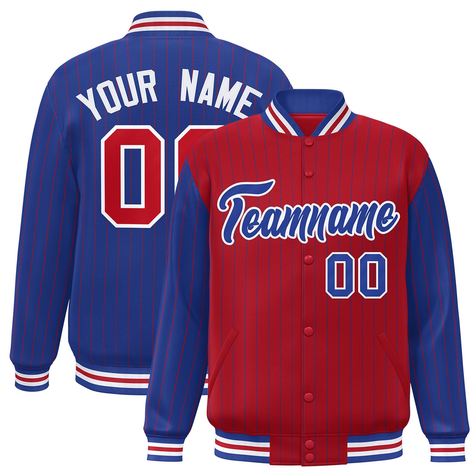 Custom Red Royal Blue-Red Personalized Stripe Fashion Letterman Bomber Varsity Jacket