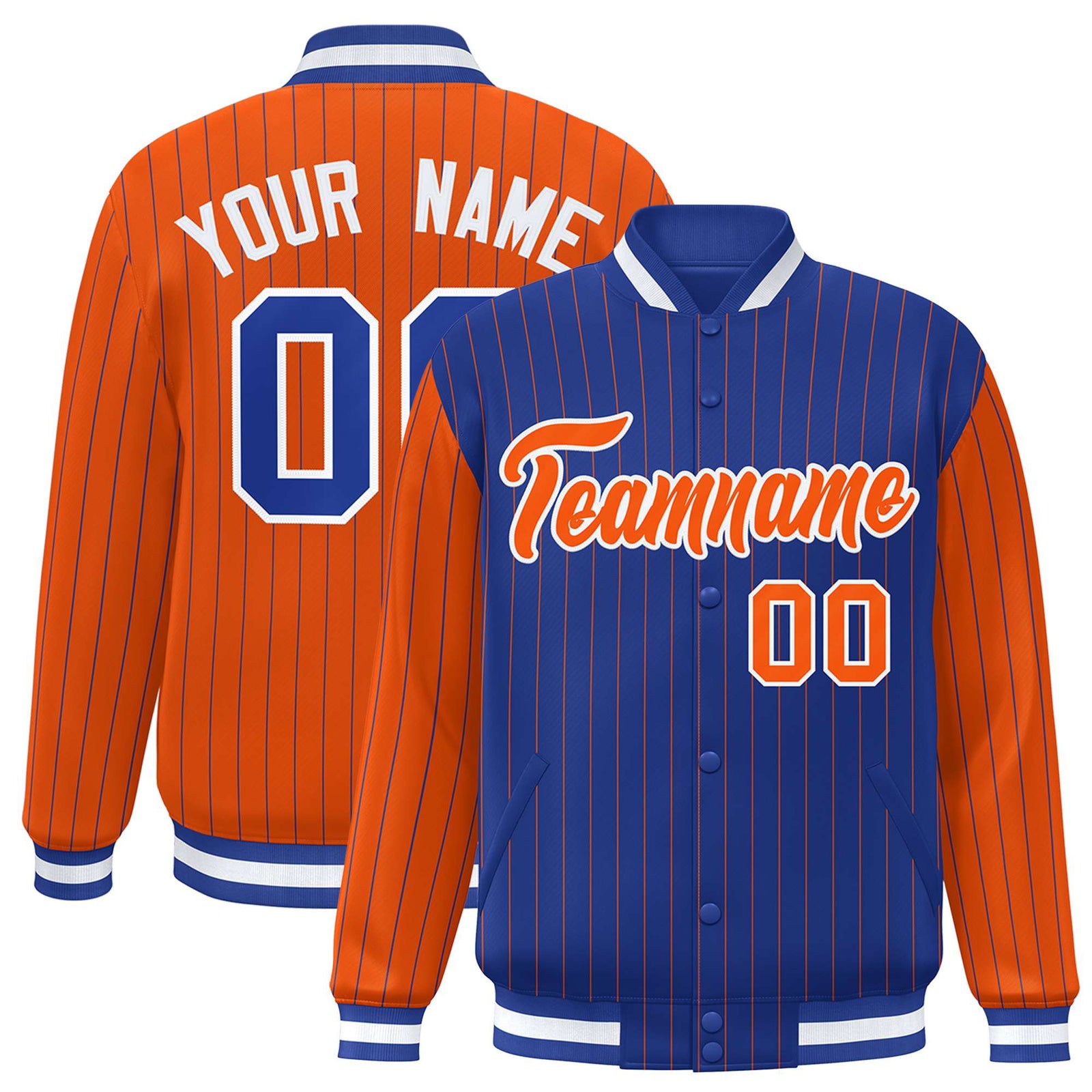 Custom Royal Blue Orange-Royal Blue Personalized Stripe Fashion Letterman Bomber Varsity Jacket