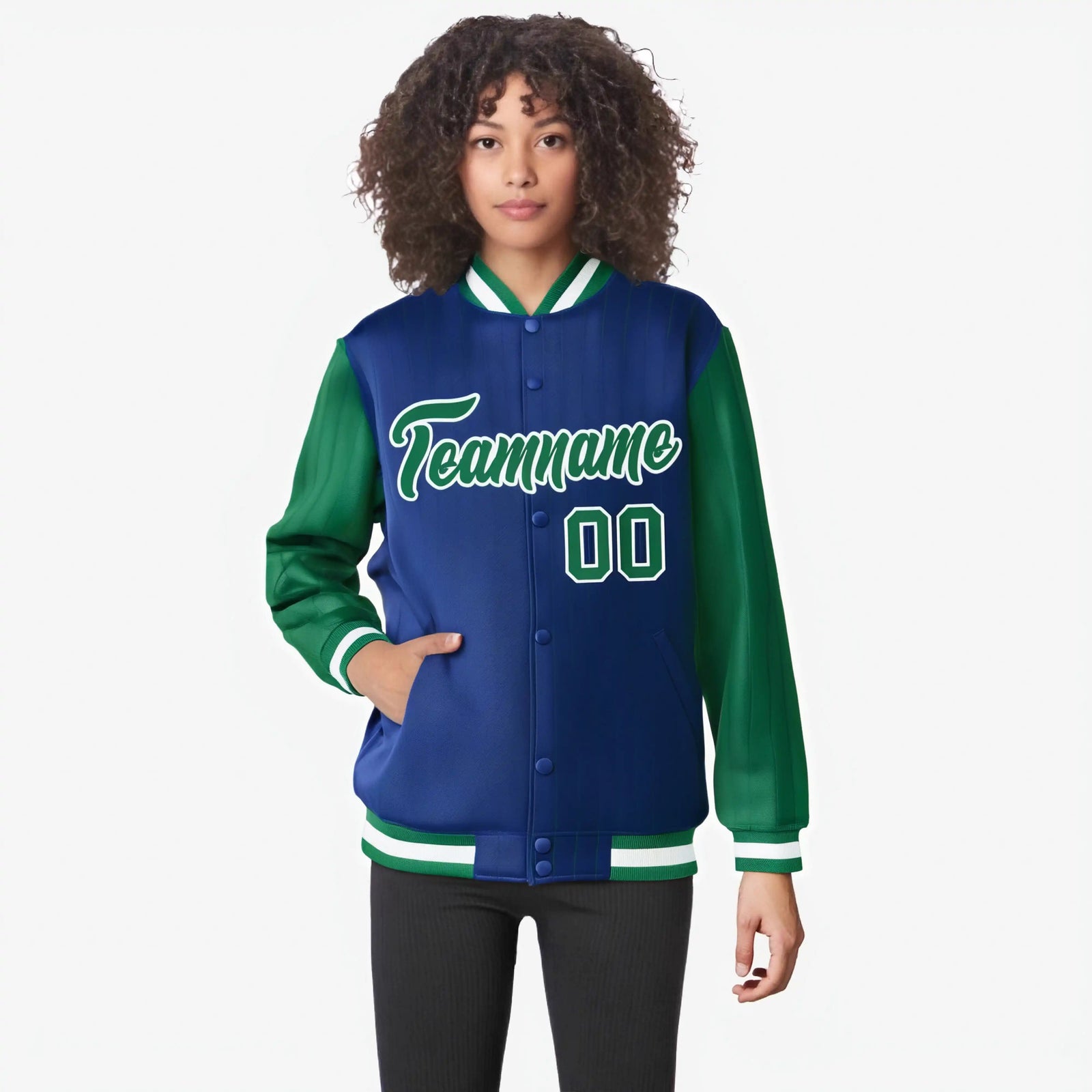 Custom Royal Blue Kelly Green-Royal Blue Personalized Stripe Fashion Letterman Bomber Varsity Jacket