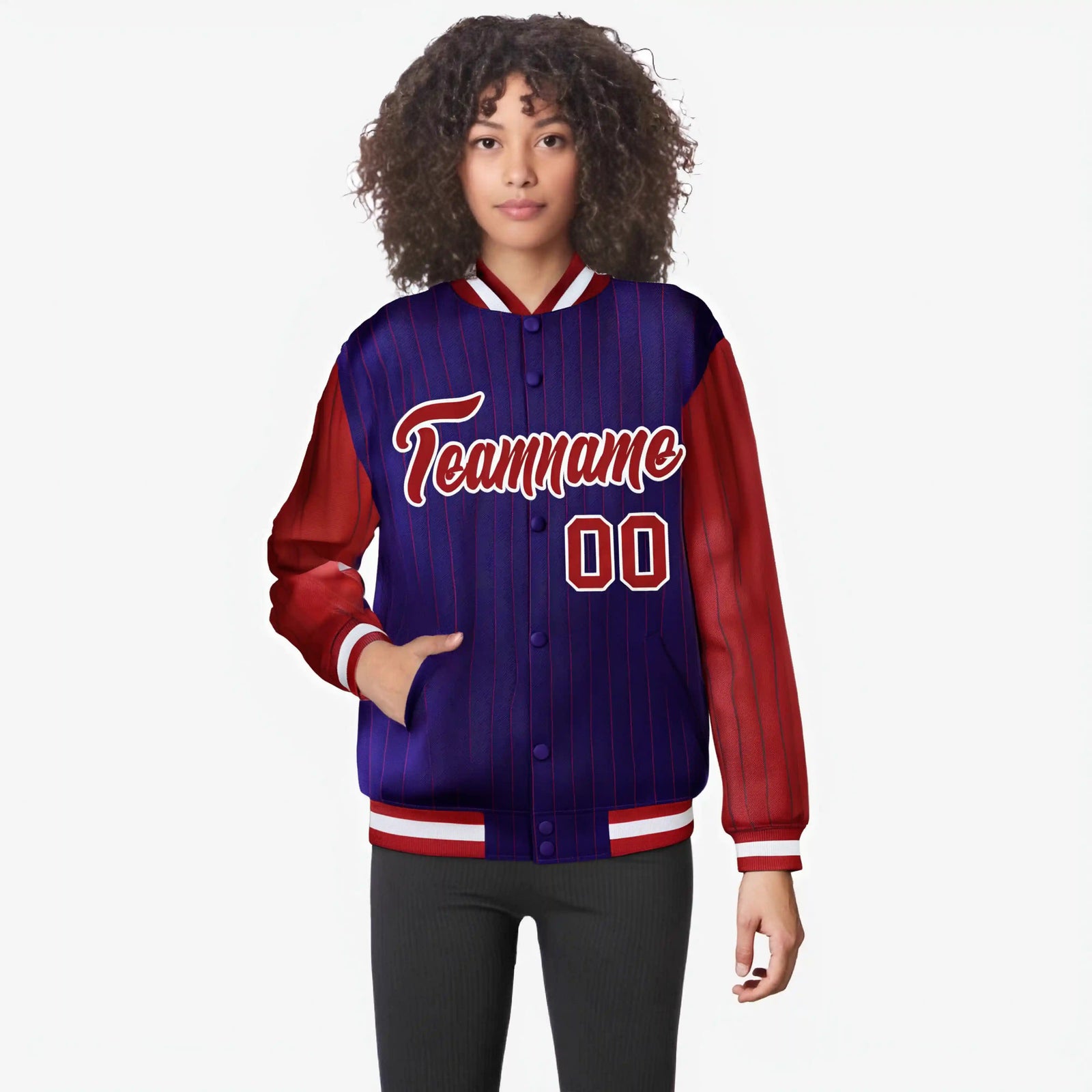 Custom Purple Red-Purple Personalized Stripe Fashion Letterman Bomber Varsity Jacket