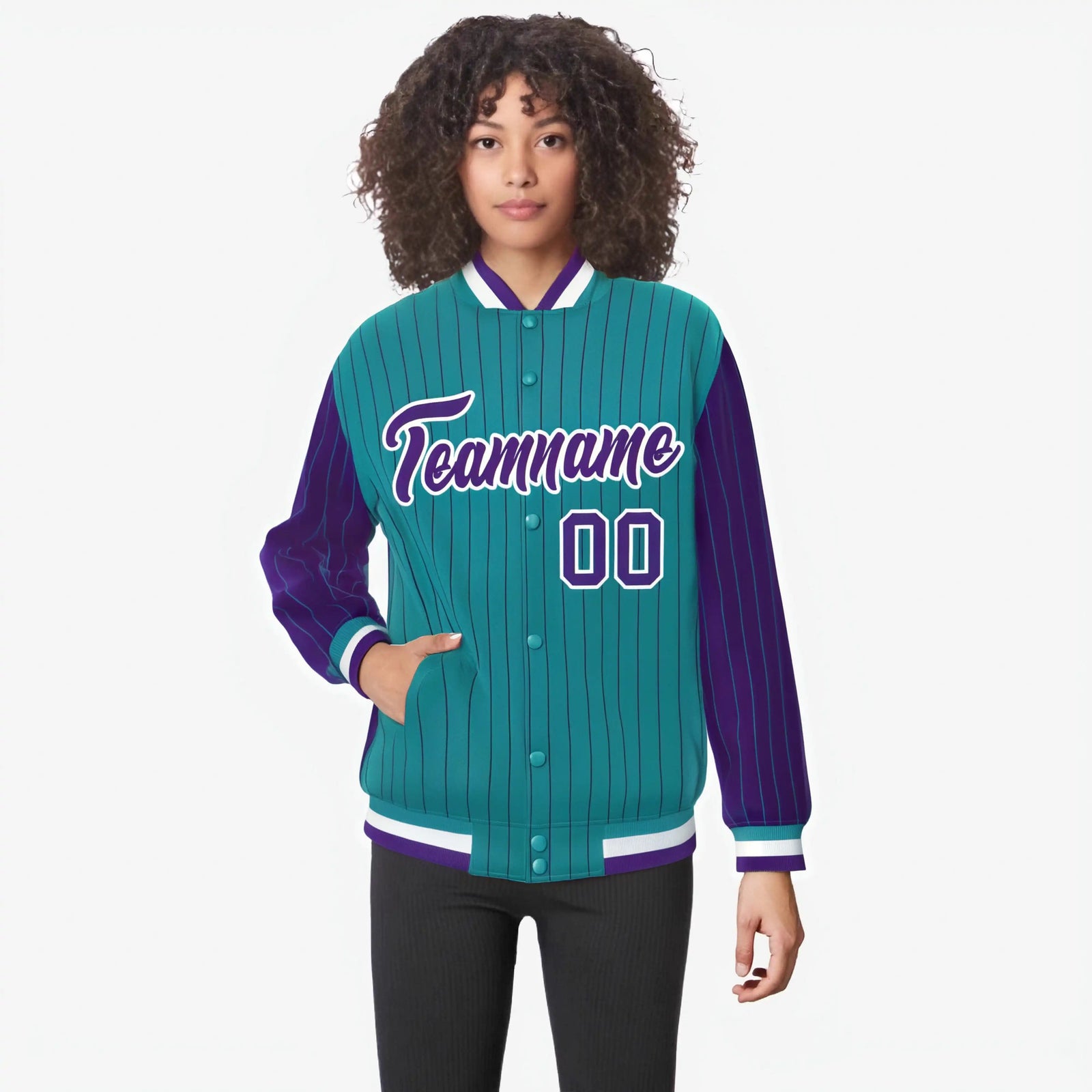 Custom Aqua Purple-Aqua Personalized Stripe Fashion Letterman Bomber Varsity Jacket