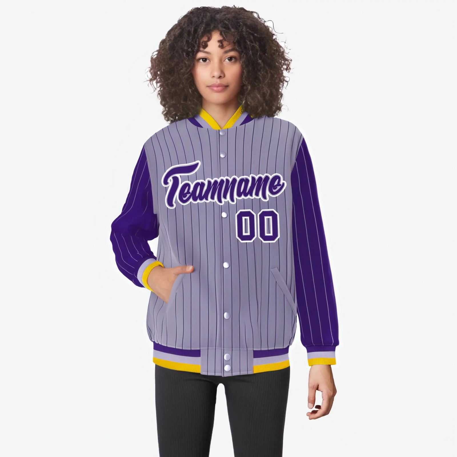 Custom Light Purple Purple-Light Purple Personalized Stripe Fashion Letterman Bomber Varsity Jacket