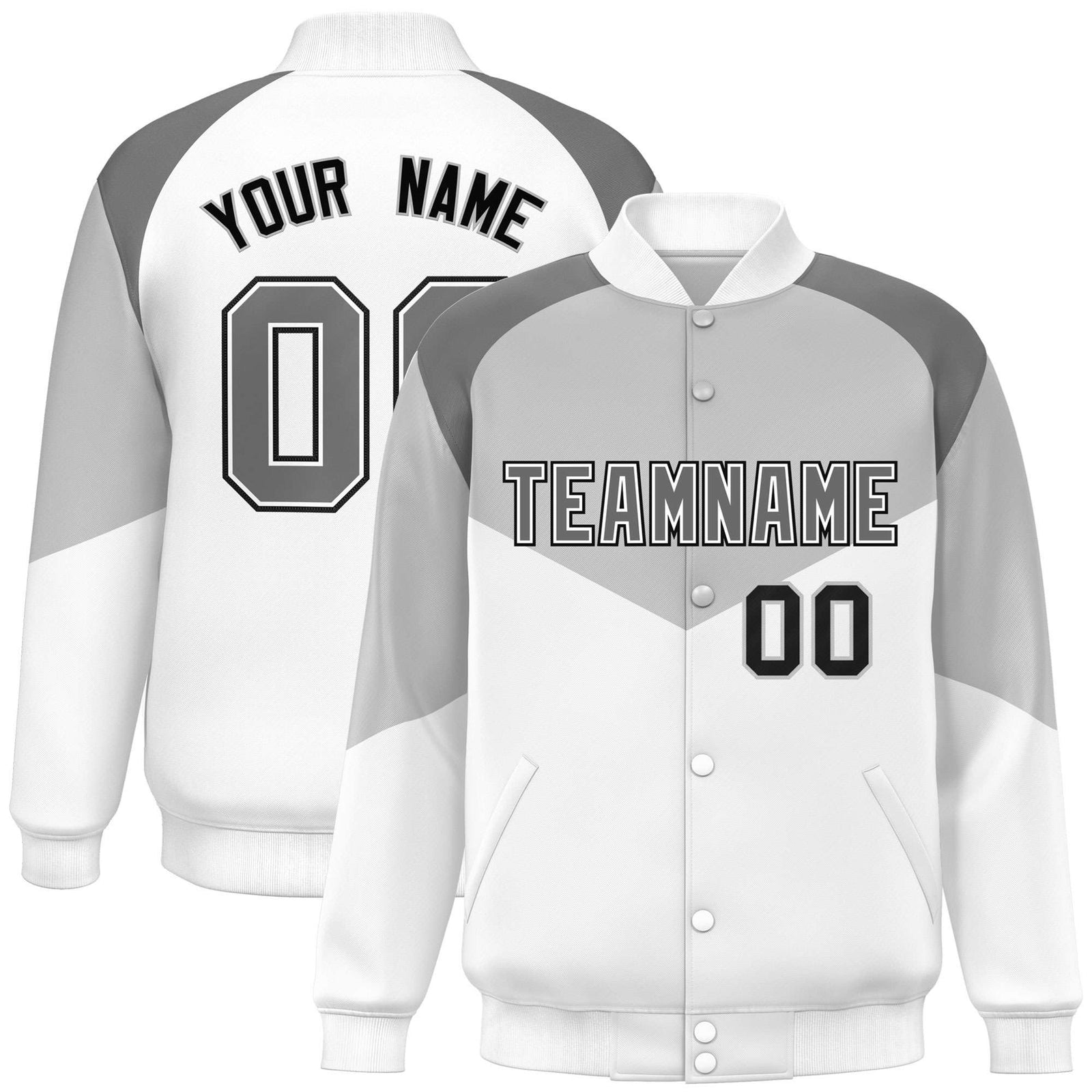 Custom Gray White-Dark Gray Varsity Full-Snap Color Block Letterman Jacket