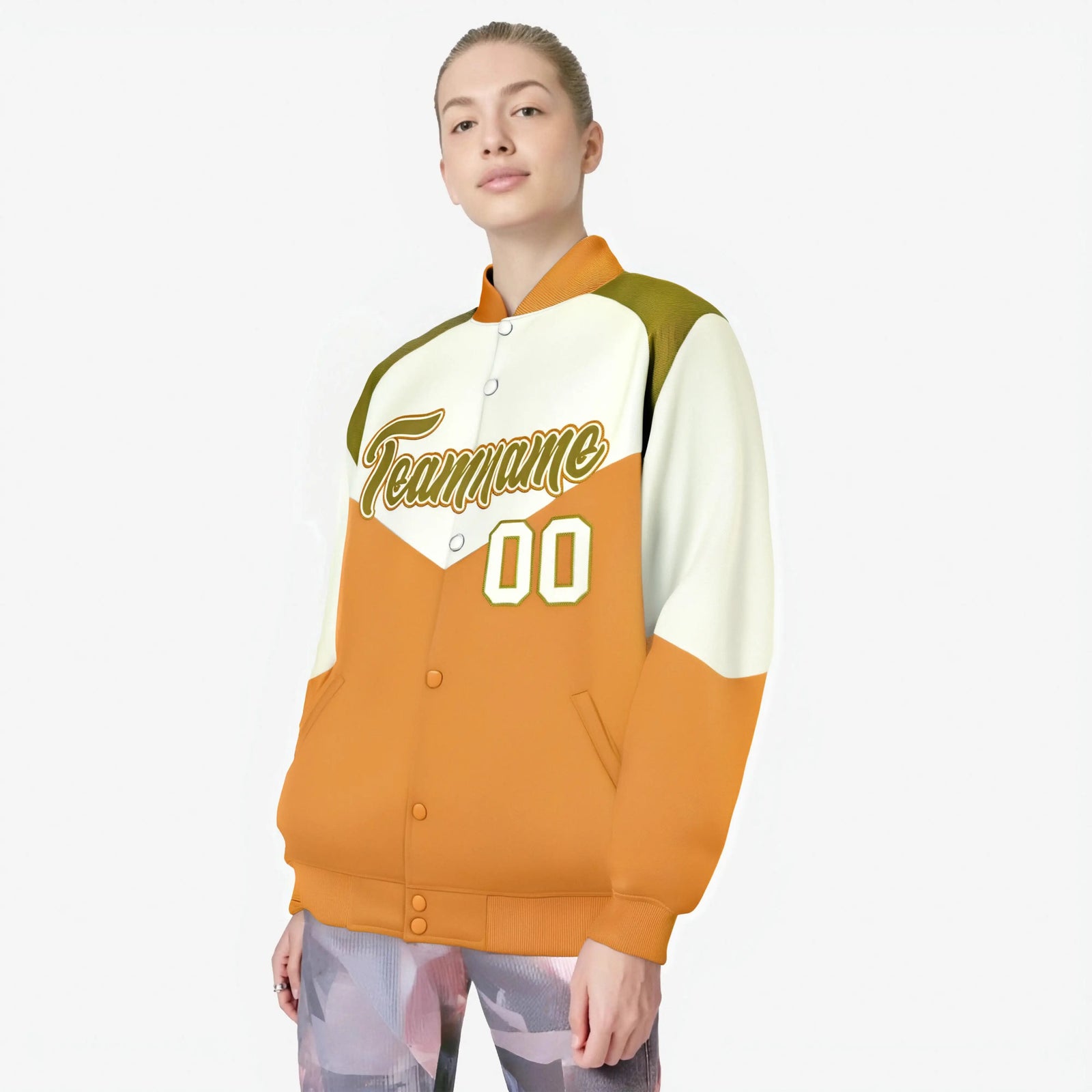 Custom Cream Yellow-Old Gold Varsity Full-Snap Color Block Letterman Jacket