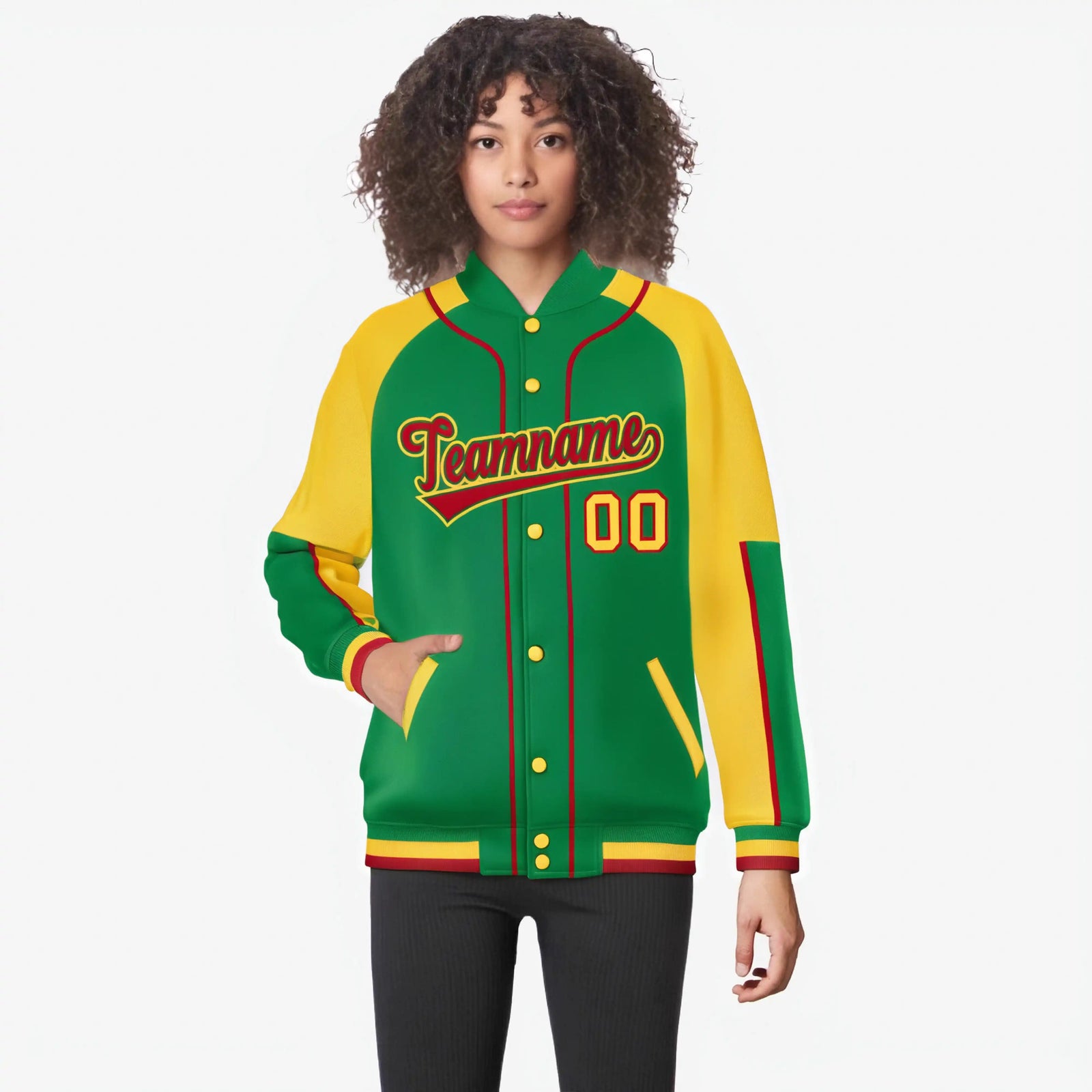Custom Kelly Green Gold-Kelly Green Varsity Full-Snap Color Block Letterman Jacket