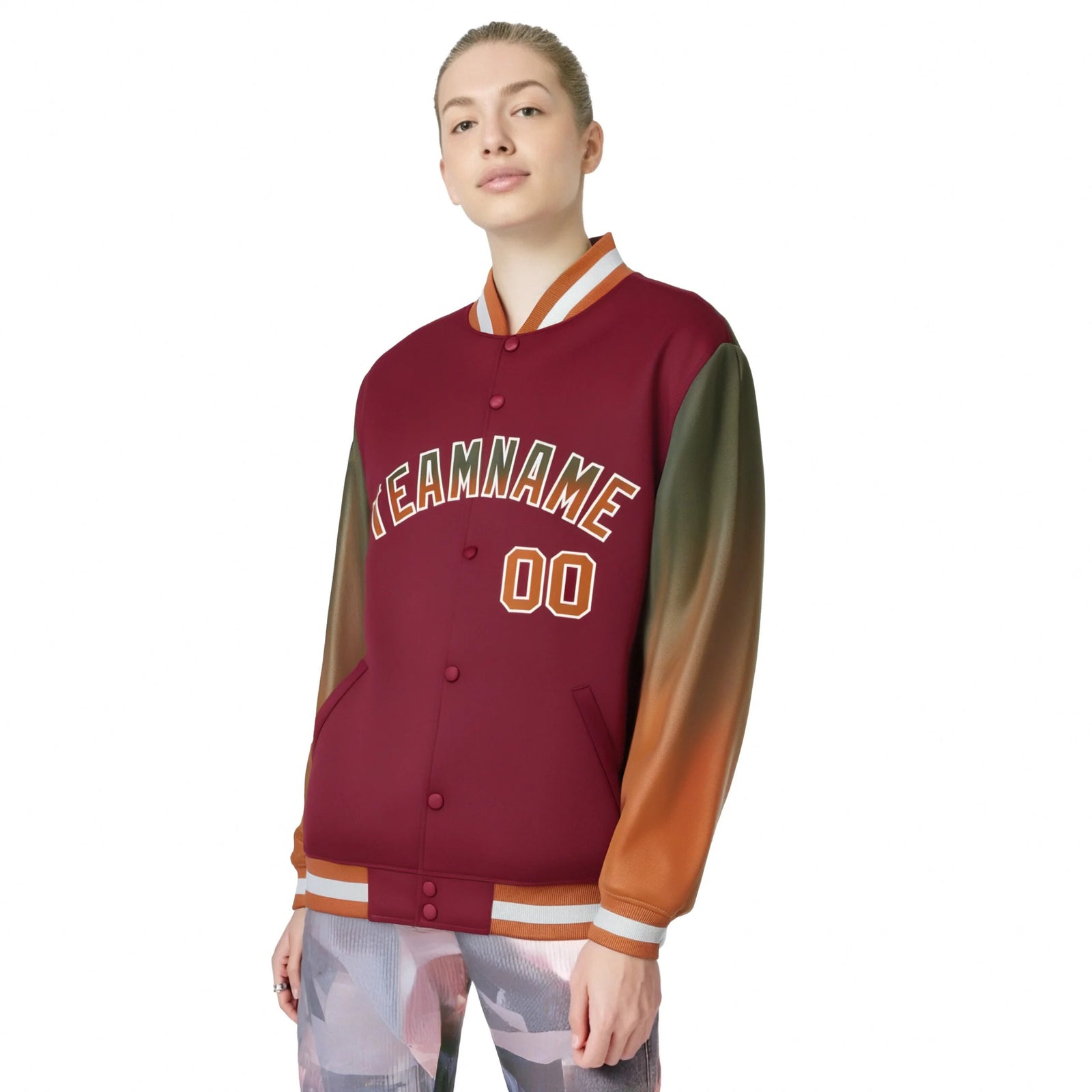 Custom Crimson Olive-Munsell Varsity Full-Snap Sleeve Gradient Fashion Letterman Baseball Jacket