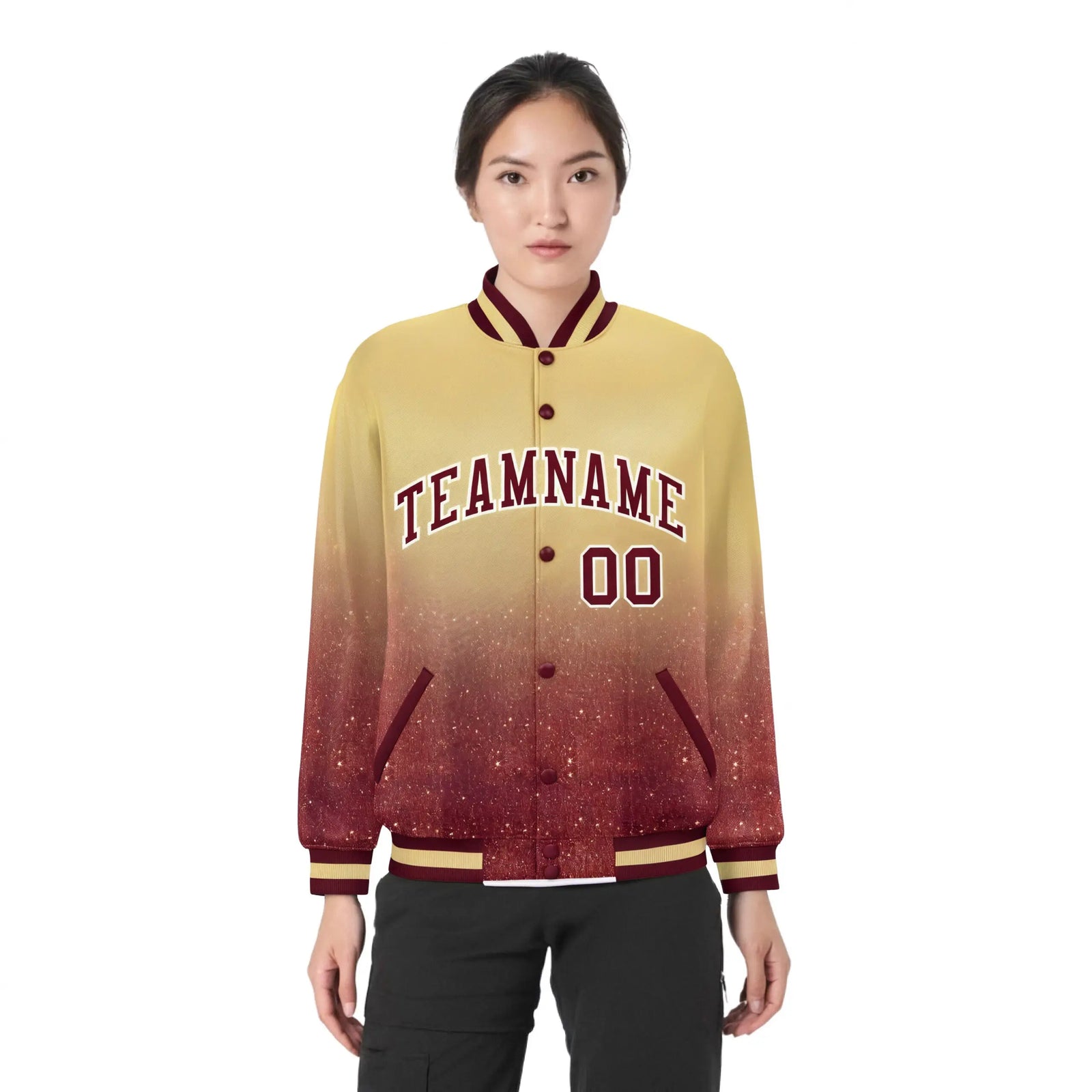 Custom Khaki Varsity Full-Snap Sequins Pattern Letterman Baseball Jacket