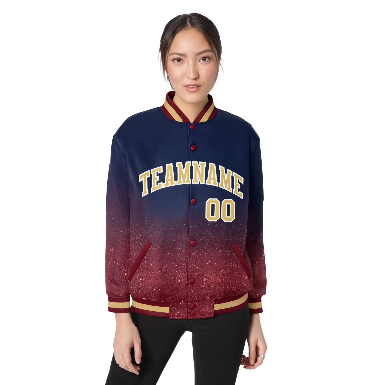 Custom Navy Varsity Full-Snap Sequins Pattern Letterman Baseball Jacket