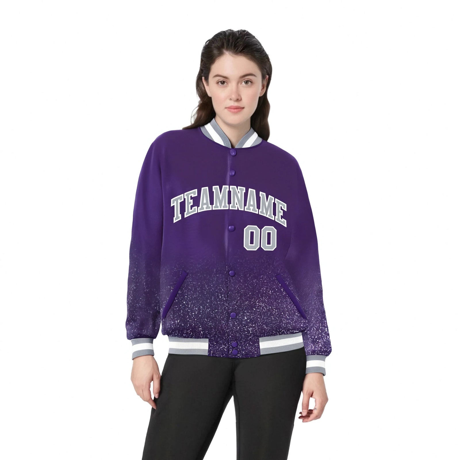 Custom Purple Varsity Full-Snap Sequins Pattern Letterman Baseball Jacket