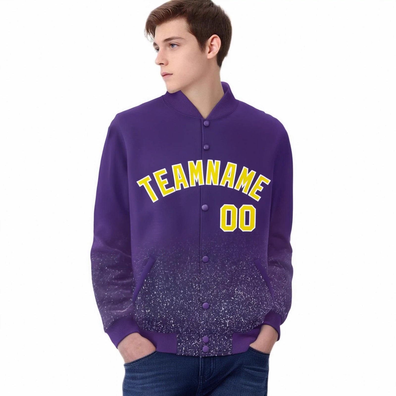 Custom Purple Varsity Full-Snap Sequins Pattern Letterman Baseball Jacket