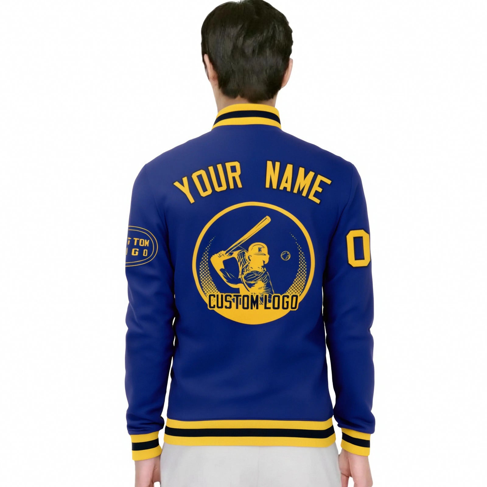 Custom Royal Blue Yellow-Black Bomber Full-Snap Varsity Letterman Jacket