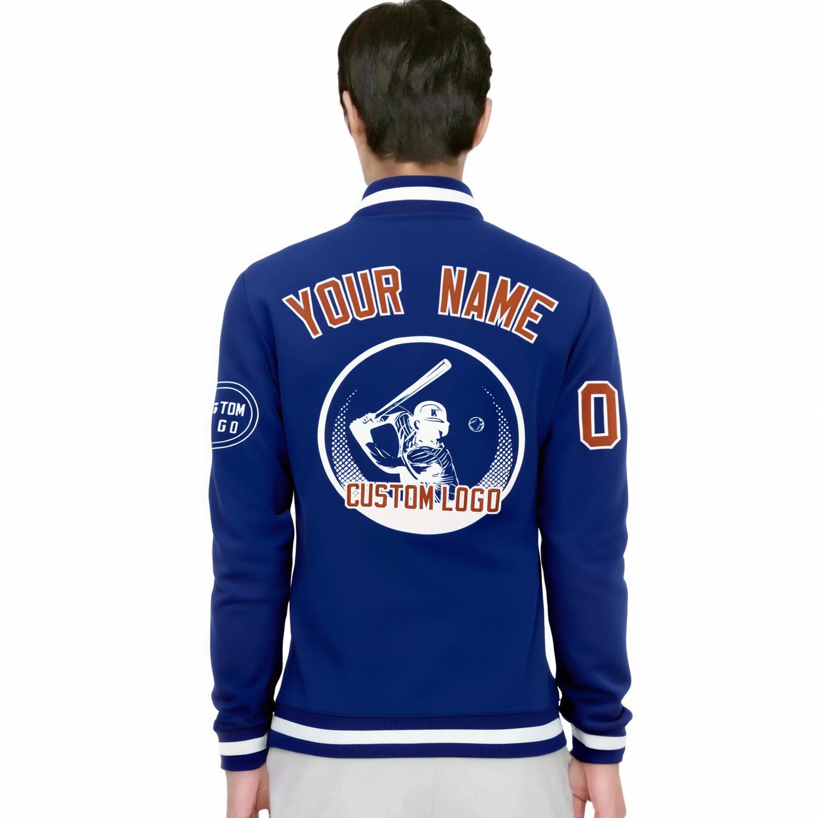 Custom Royal Blue Royal Blue-White Bomber Full-Snap Varsity Letterman Jacket