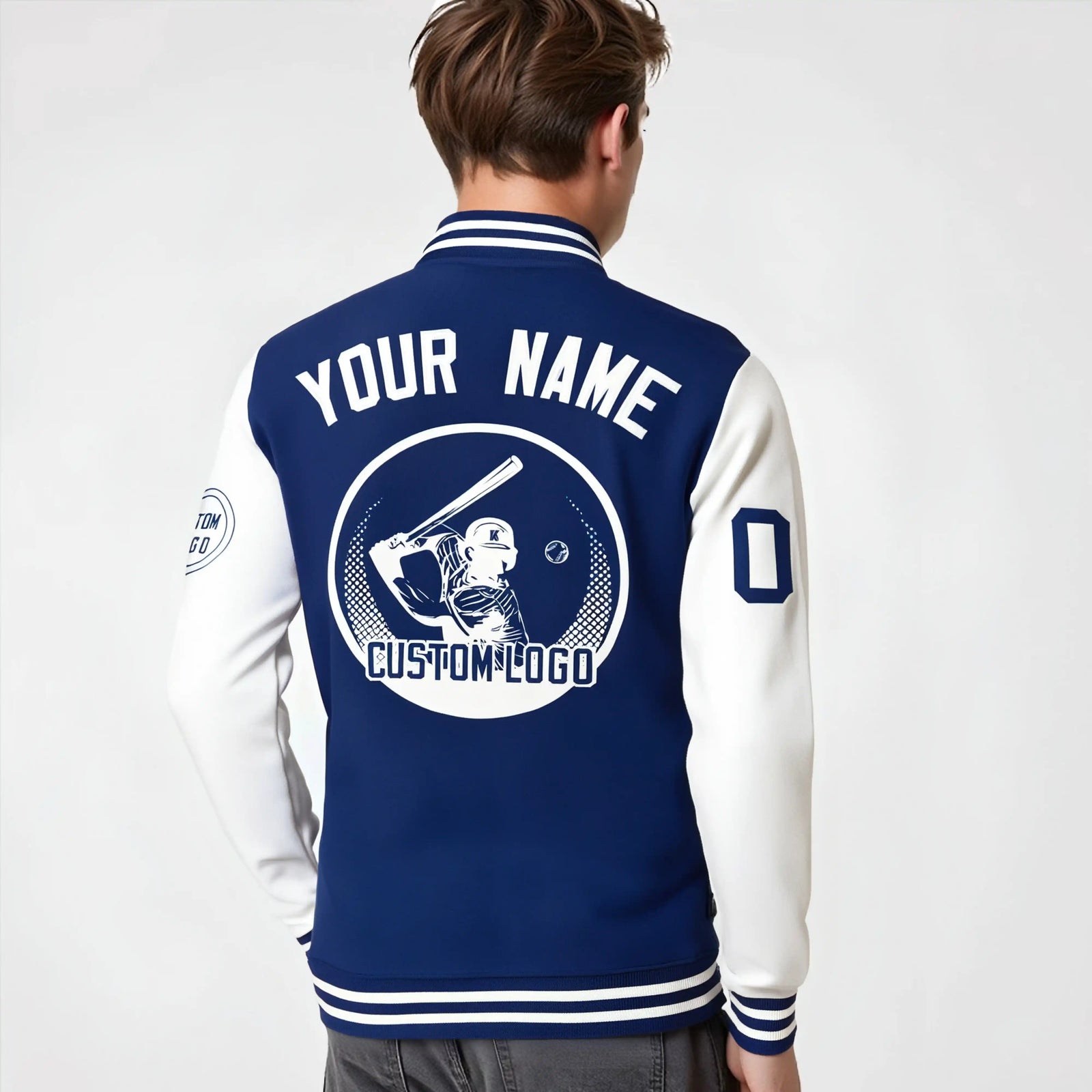 Custom Royal Blue White Bomber Full-Snap Varsity Letterman Two Tone Jacket