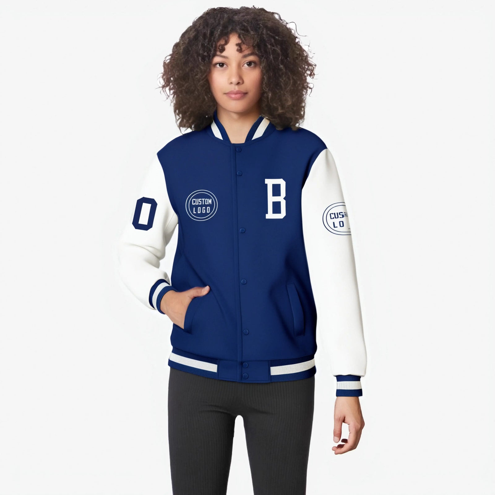 Custom Royal Blue White Bomber Full-Snap Varsity Letterman Two Tone Jacket