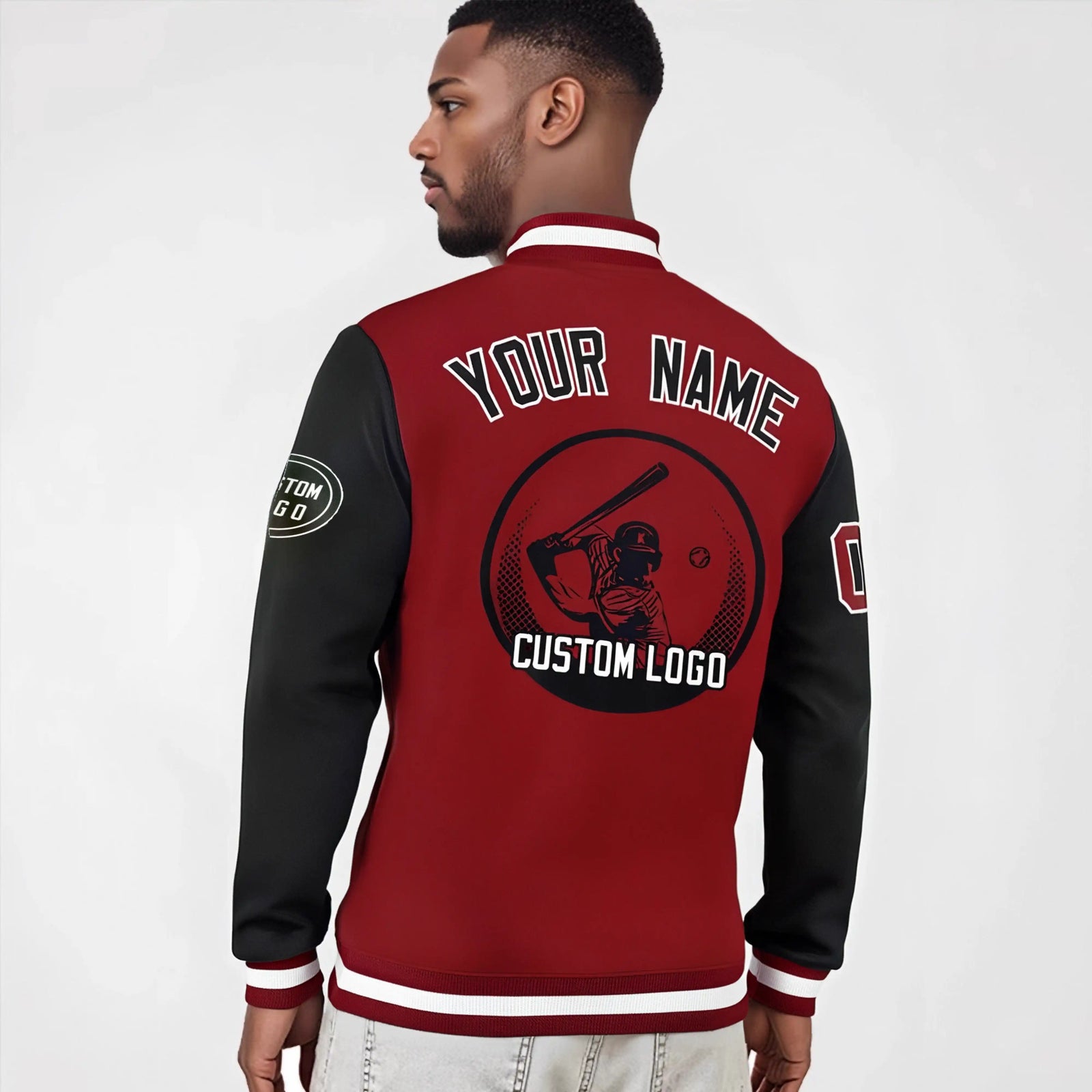 Custom Red Black Bomber Full-Snap Varsity Letterman Two Tone Jacket