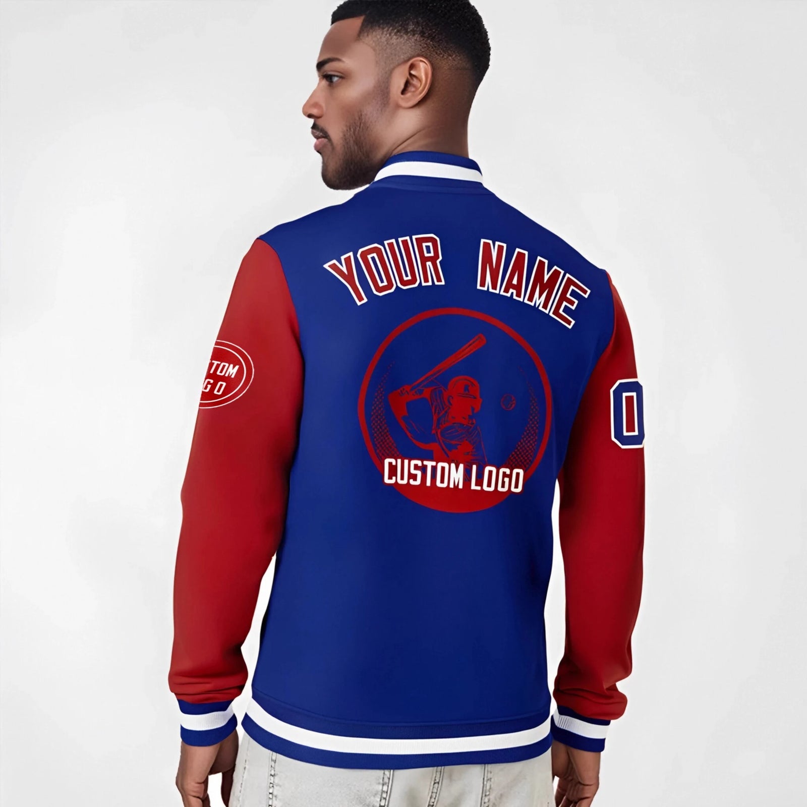 Custom Royal Blue Red Bomber Full-Snap Varsity Letterman Two Tone Jacket