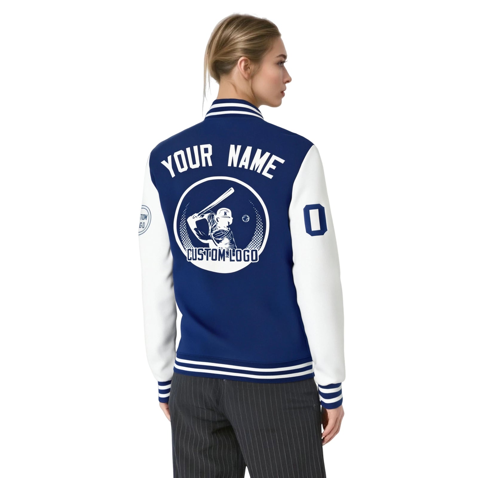 Custom Royal Blue White Bomber Full-Snap Varsity Letterman Two Tone Jacket