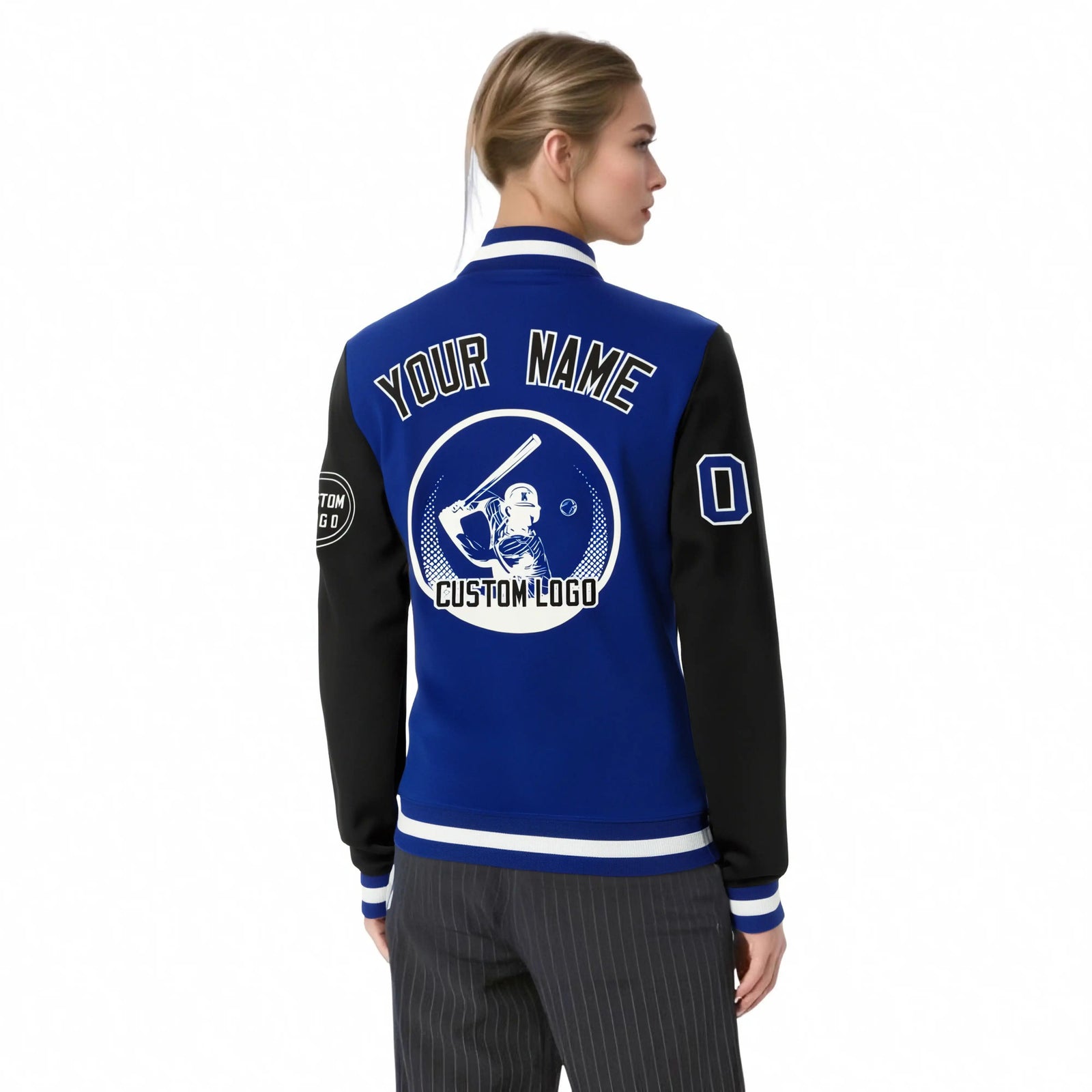 Custom Royal Blue White Bomber Full-Snap Varsity Letterman Two Tone Jacket