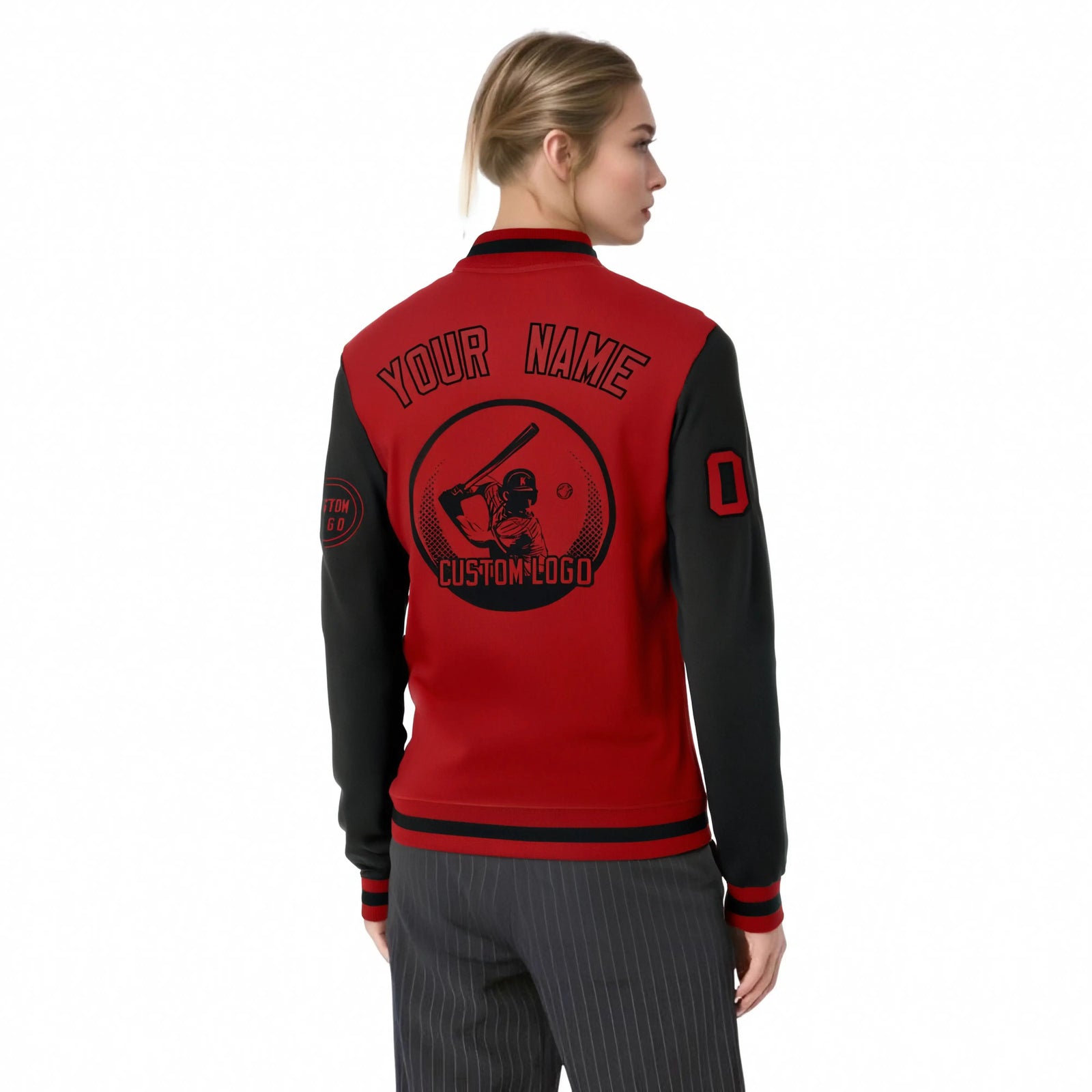 Custom Red Black Bomber Full-Snap Varsity Letterman Two Tone Jacket