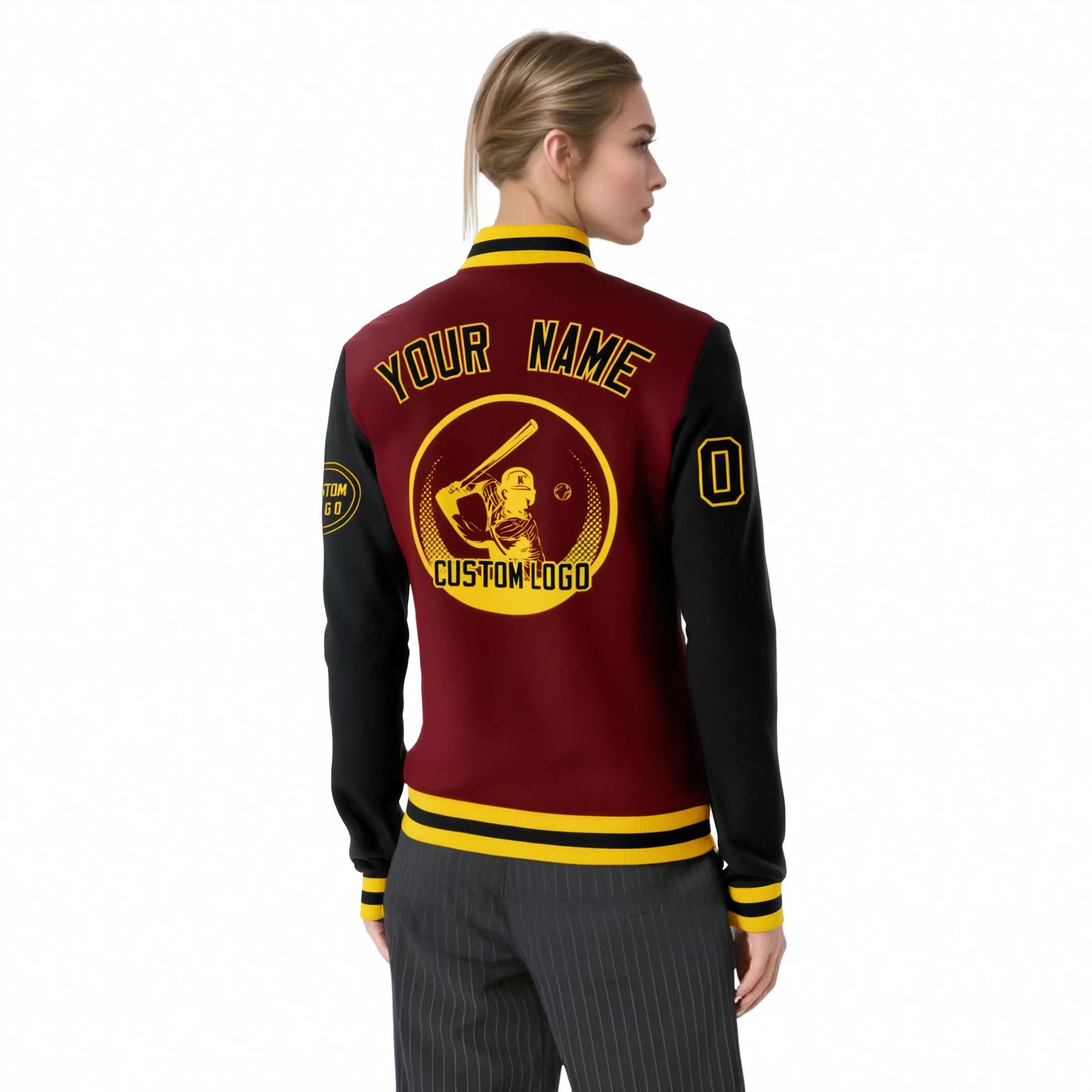 Custom Crimson Black Bomber Full-Snap Varsity Letterman Two Tone Jacket