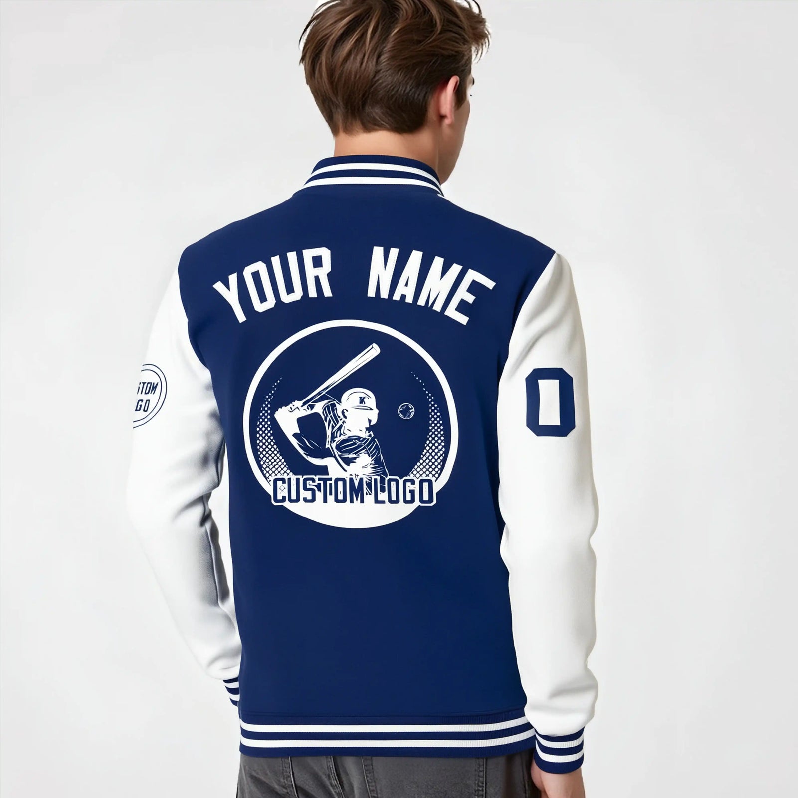 Custom Royal Blue White Bomber Full-Snap Varsity Letterman Two Tone Jacket